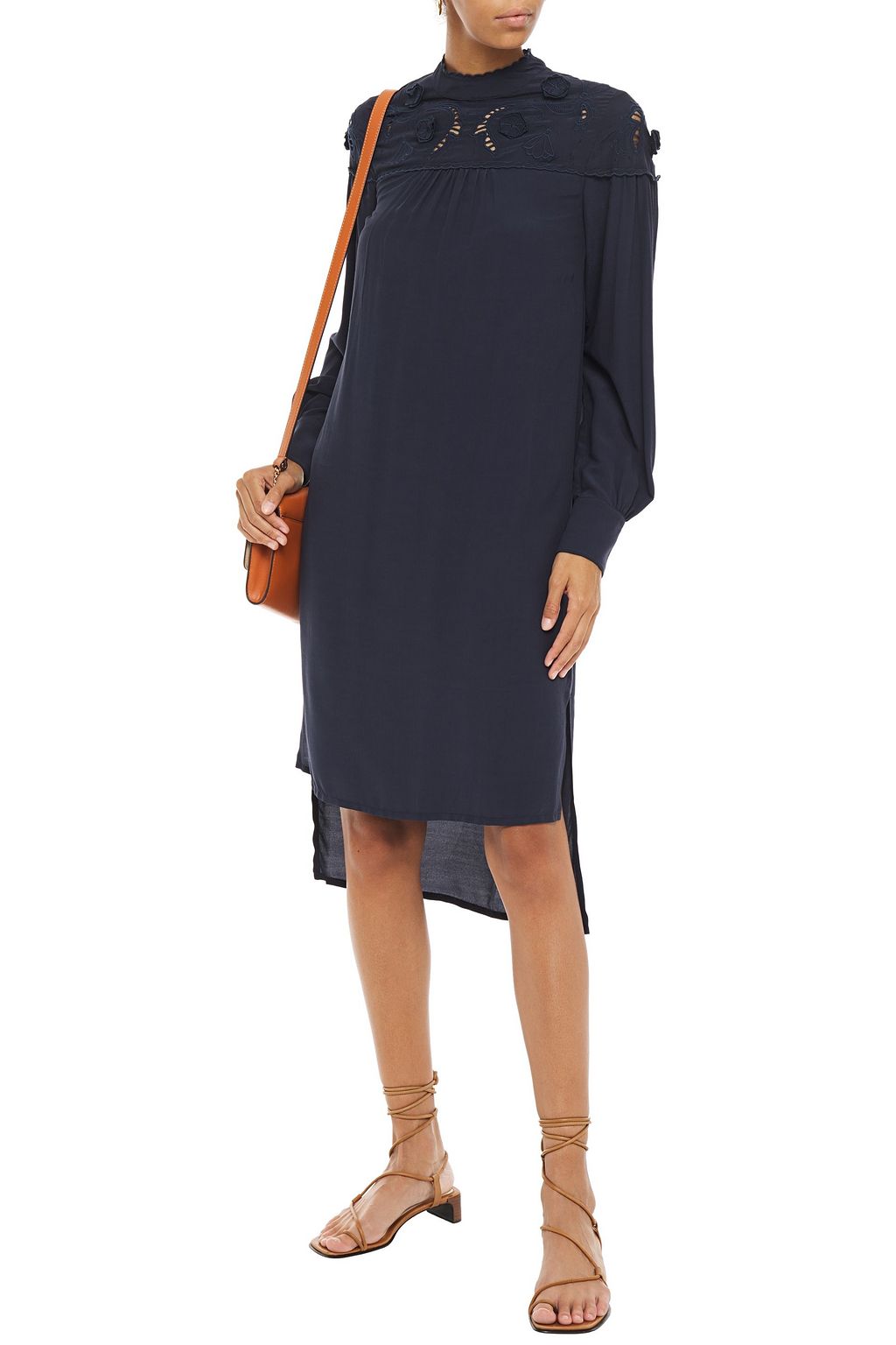 SEE BY CHLOÉ Broderie anglaise-trimmed crepe de chine dress