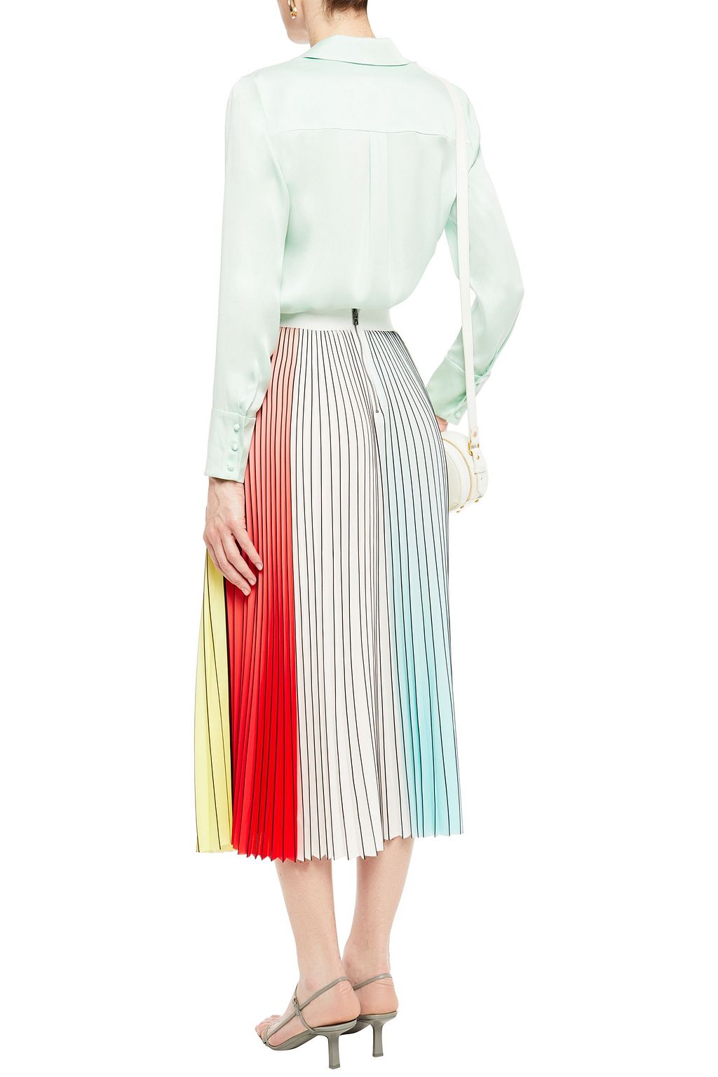 ALICE + OLIVIA Arden pleated color-block crepe de chine midi skirt