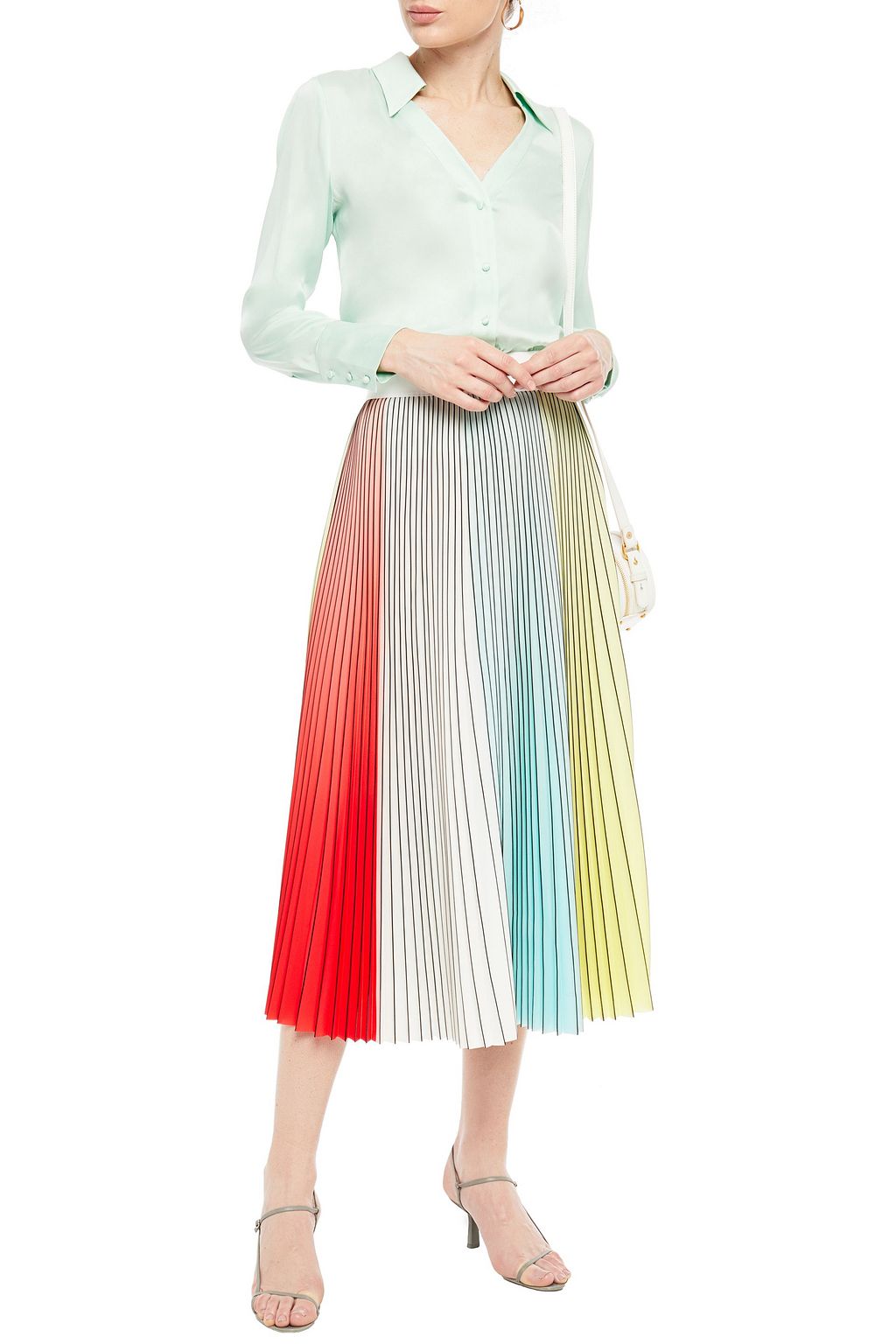 ALICE + OLIVIA Arden pleated color-block crepe de chine midi skirt