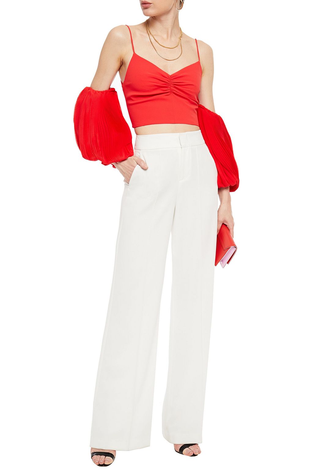 ALICE + OLIVIA Kamila cold-shoulder pleated chiffon and crepe top