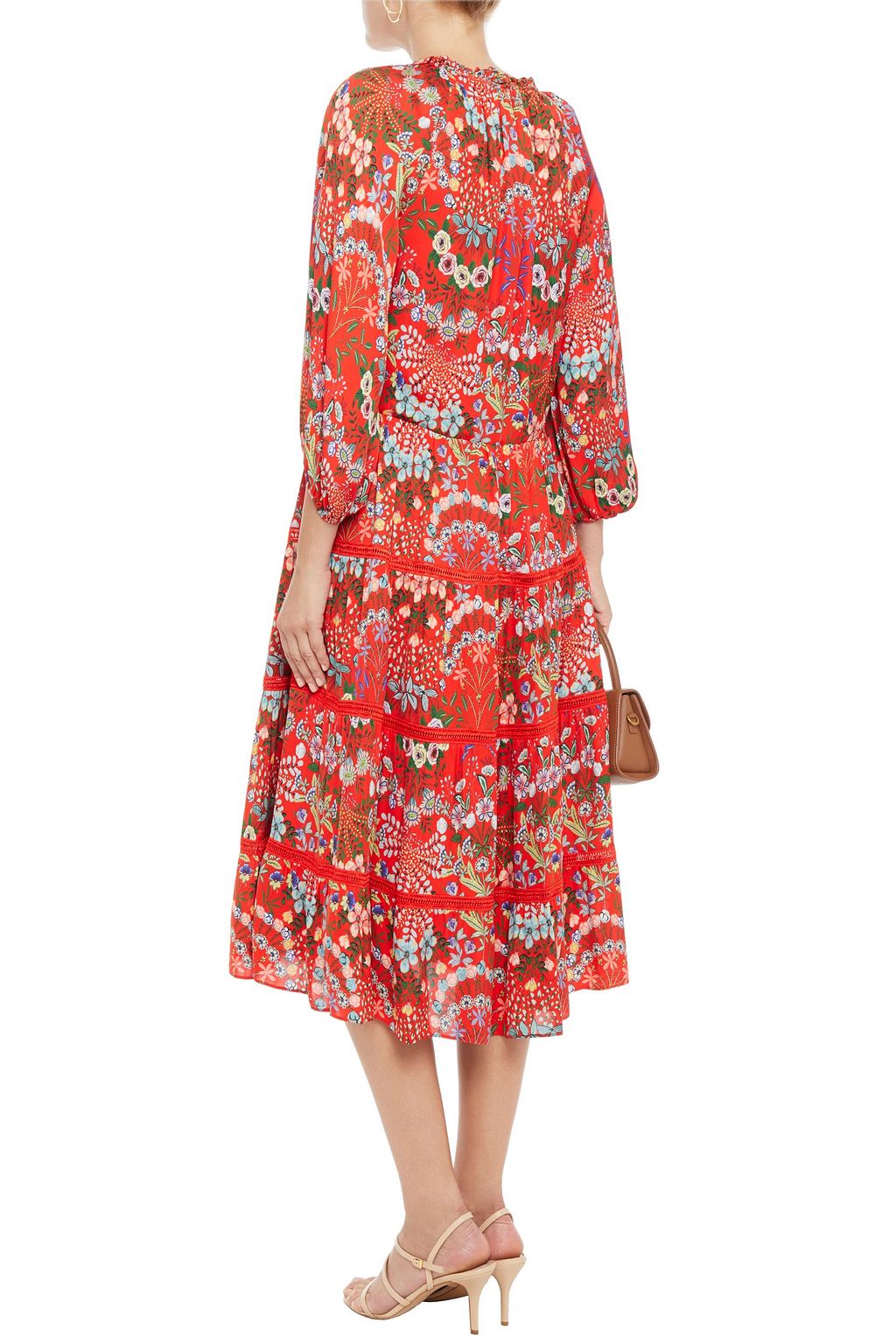 ALICE + OLIVIA Layla lace-trimmed floral-print crepe de chine midi dress