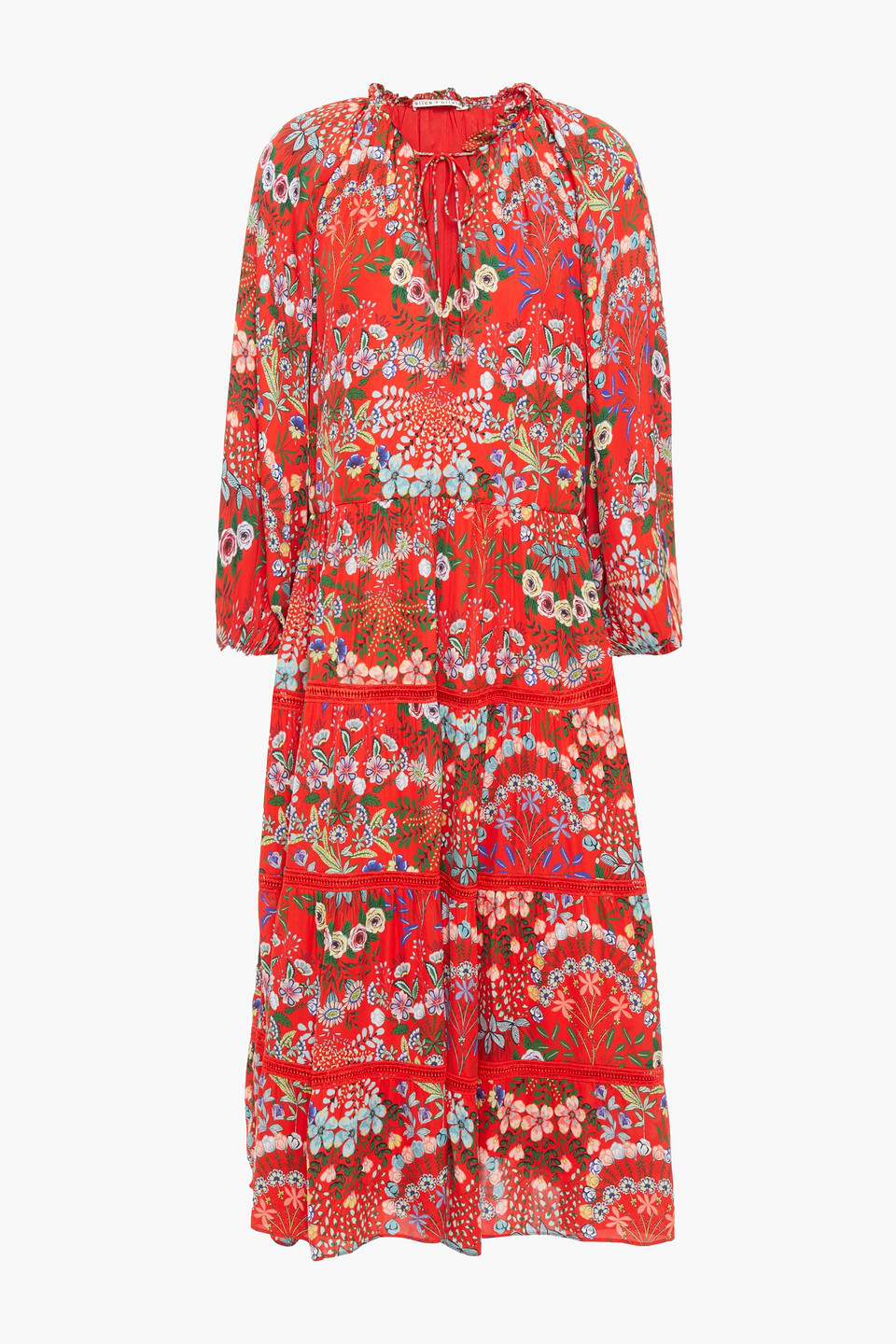 Alice + Olivia Woman Layla Lace-trimmed Floral-print Crepe De Chine Midi Dress Tomato Red Size M
