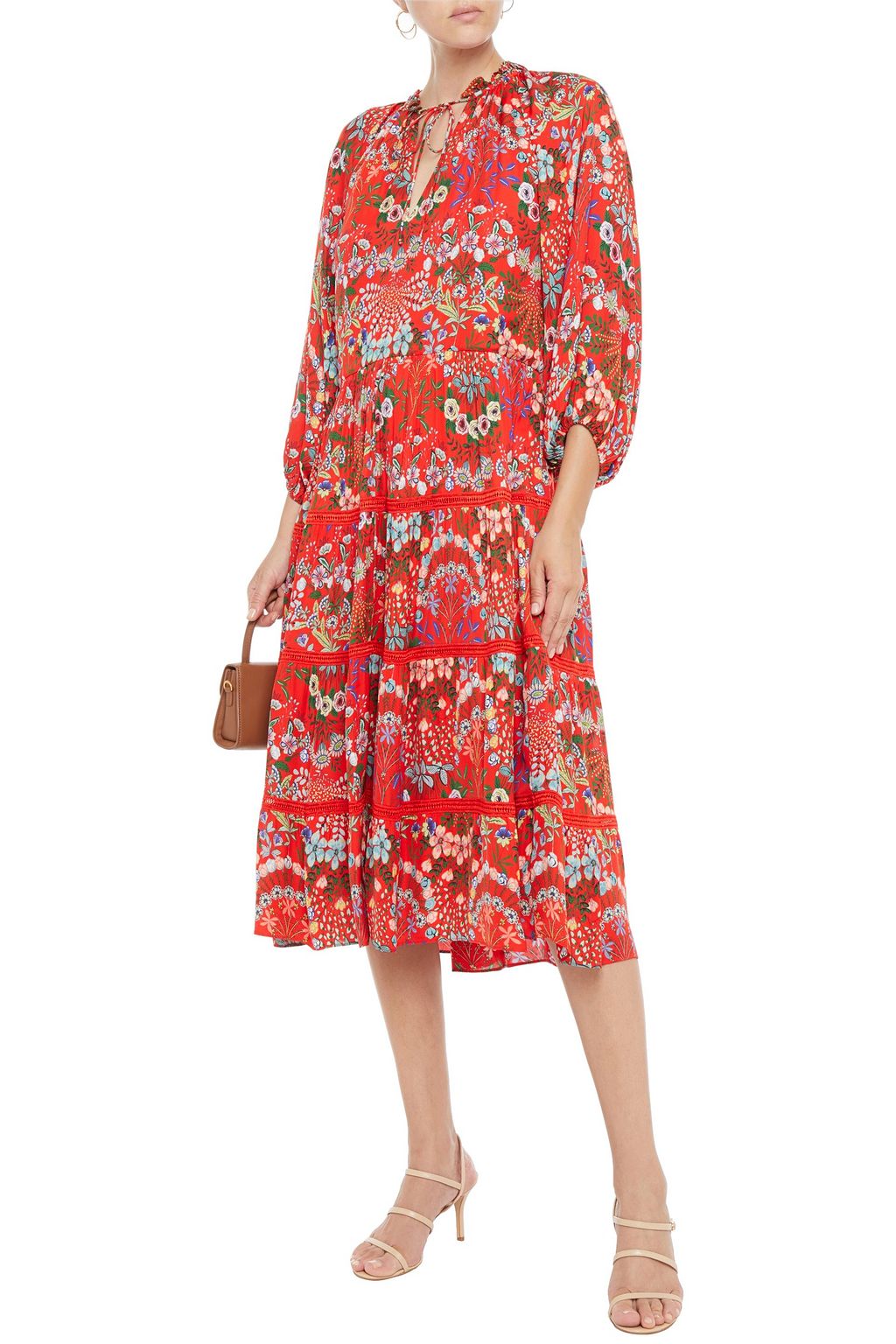 ALICE + OLIVIA Layla lace-trimmed floral-print crepe de chine midi dress