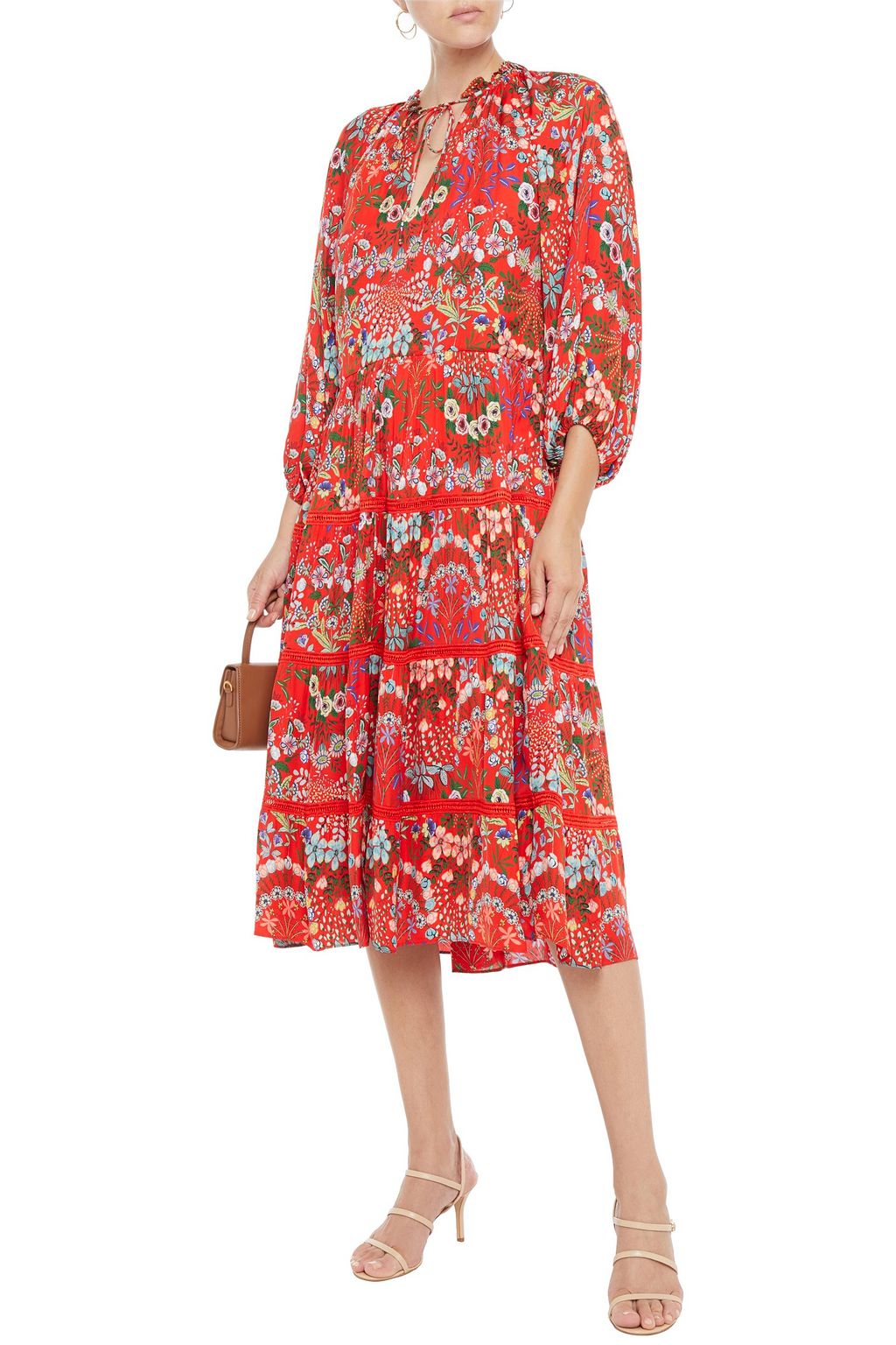 ALICE + OLIVIA Layla lace-trimmed floral-print crepe de chine midi ...