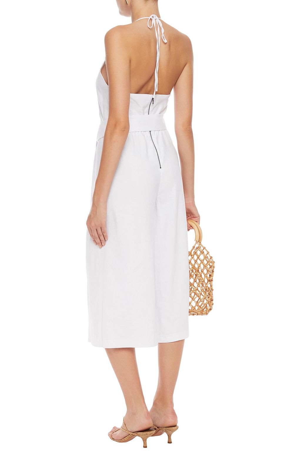 ALICE + OLIVIA Franny cropped belted linen-blend halterneck jumpsuit