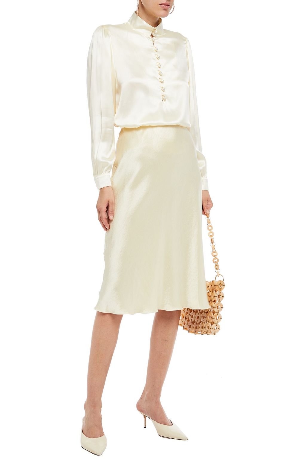 PAUL & JOE Faux pearl-embellished silk-satin blouse