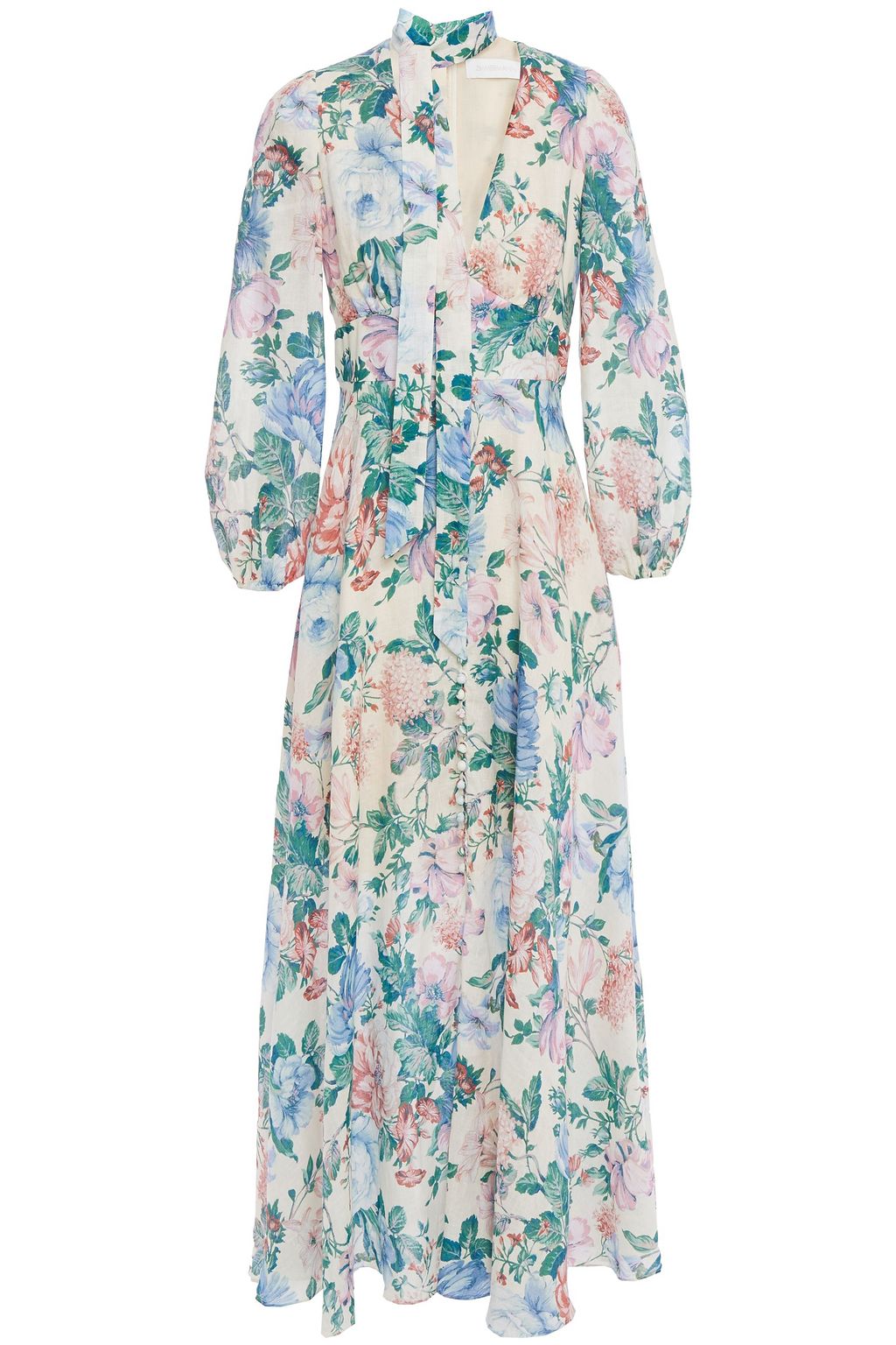 Off-white Verity tie-neck floral-print linen-gauze maxi dress ...