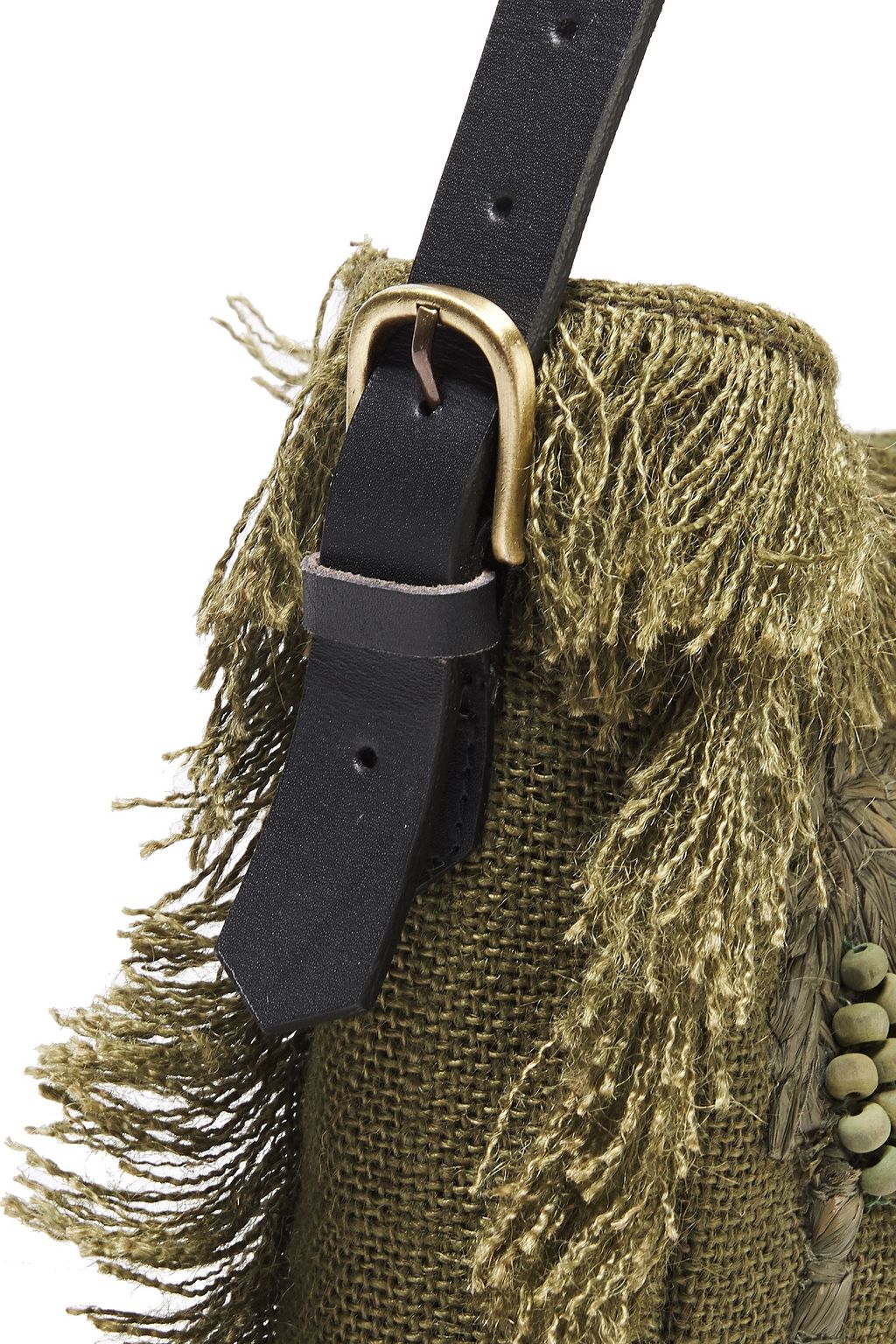 ANTIK BATIK Barry small fringe-trimmed embellished raffia and jute shoulder bag