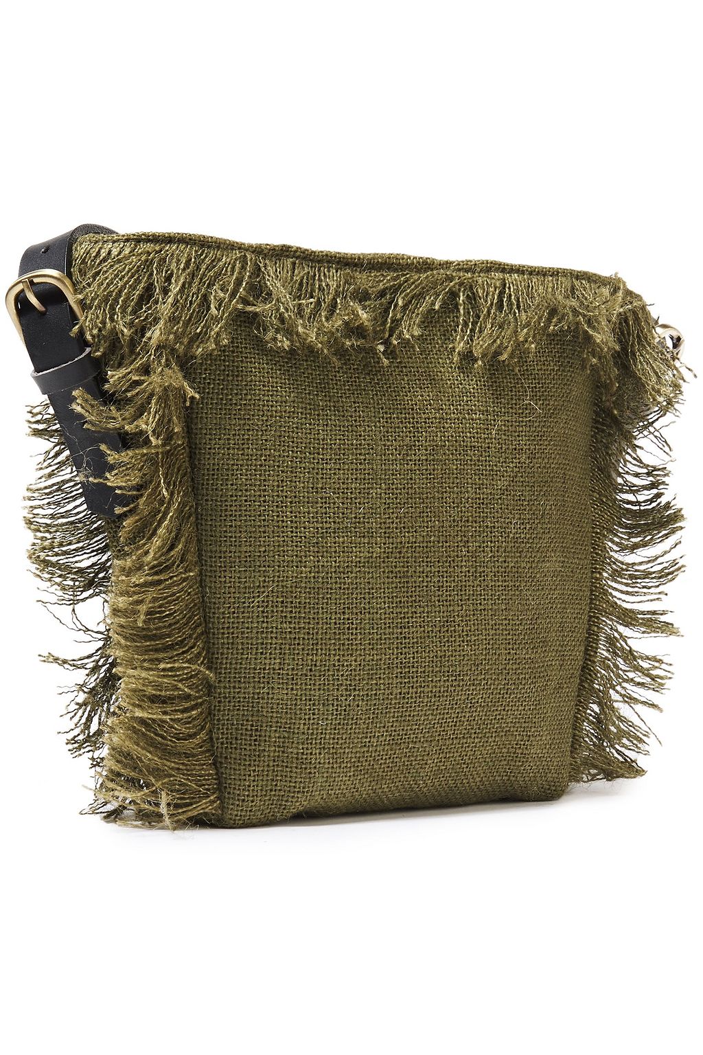 ANTIK BATIK Barry small fringe-trimmed embellished raffia and jute shoulder bag