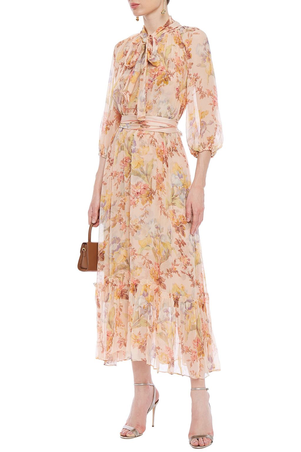 ZIMMERMANN Maxikleid aus Seiden-Georgette mit Schluppe und floralem Print