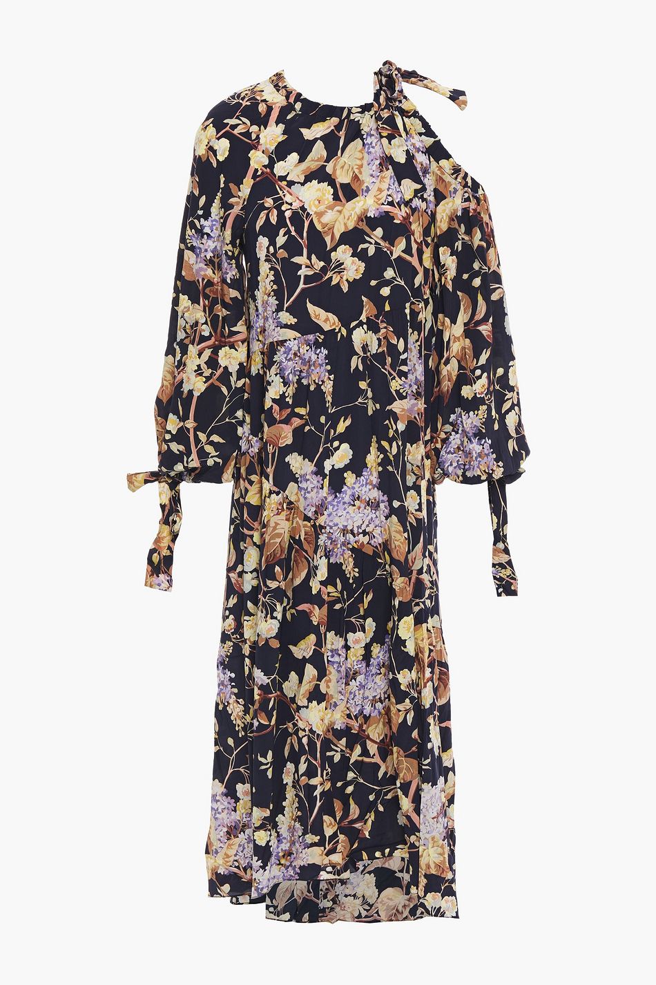 ZIMMERMANN Cold-shoulder floral-print stretch-silk midi dress | THE OUTNET