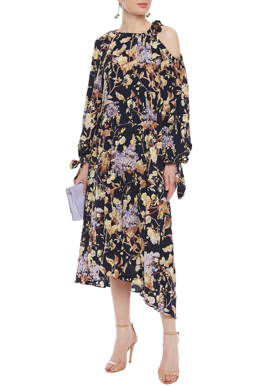 ZIMMERMANN Cold-shoulder floral-print stretch-silk midi dress