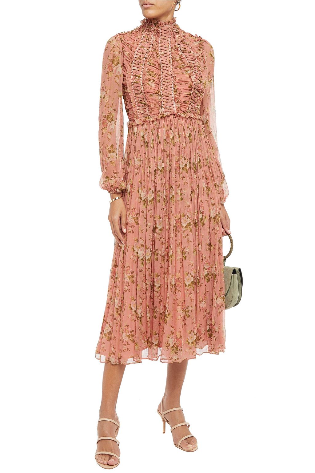 ZIMMERMANN Espionage lace-up ruched floral-print silk-crepon midi dress