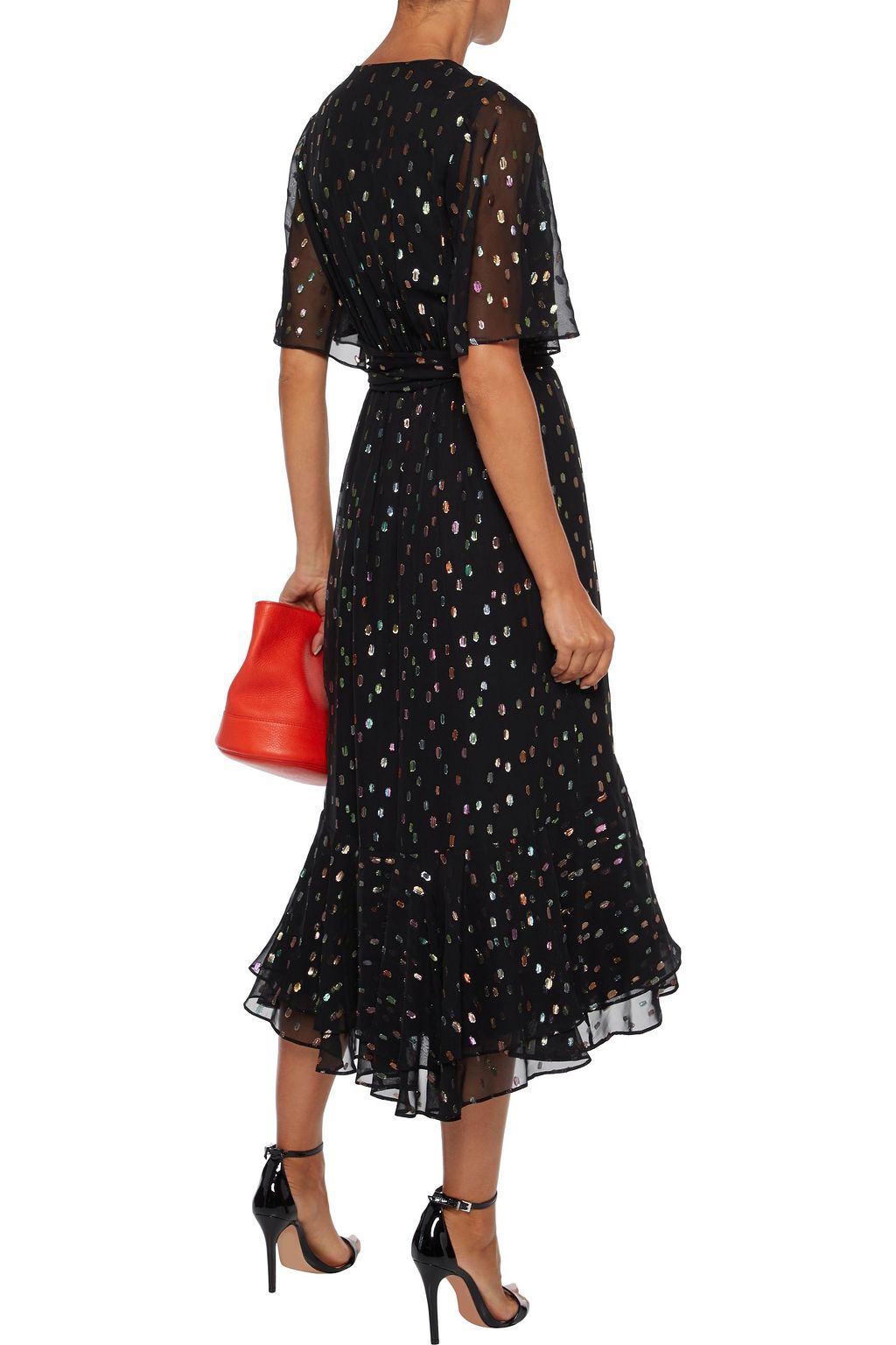 DIANE VON FURSTENBERG Berdina Midi-Wickelkleid aus Chiffon mit Fil Coupé in Metallic-Optik