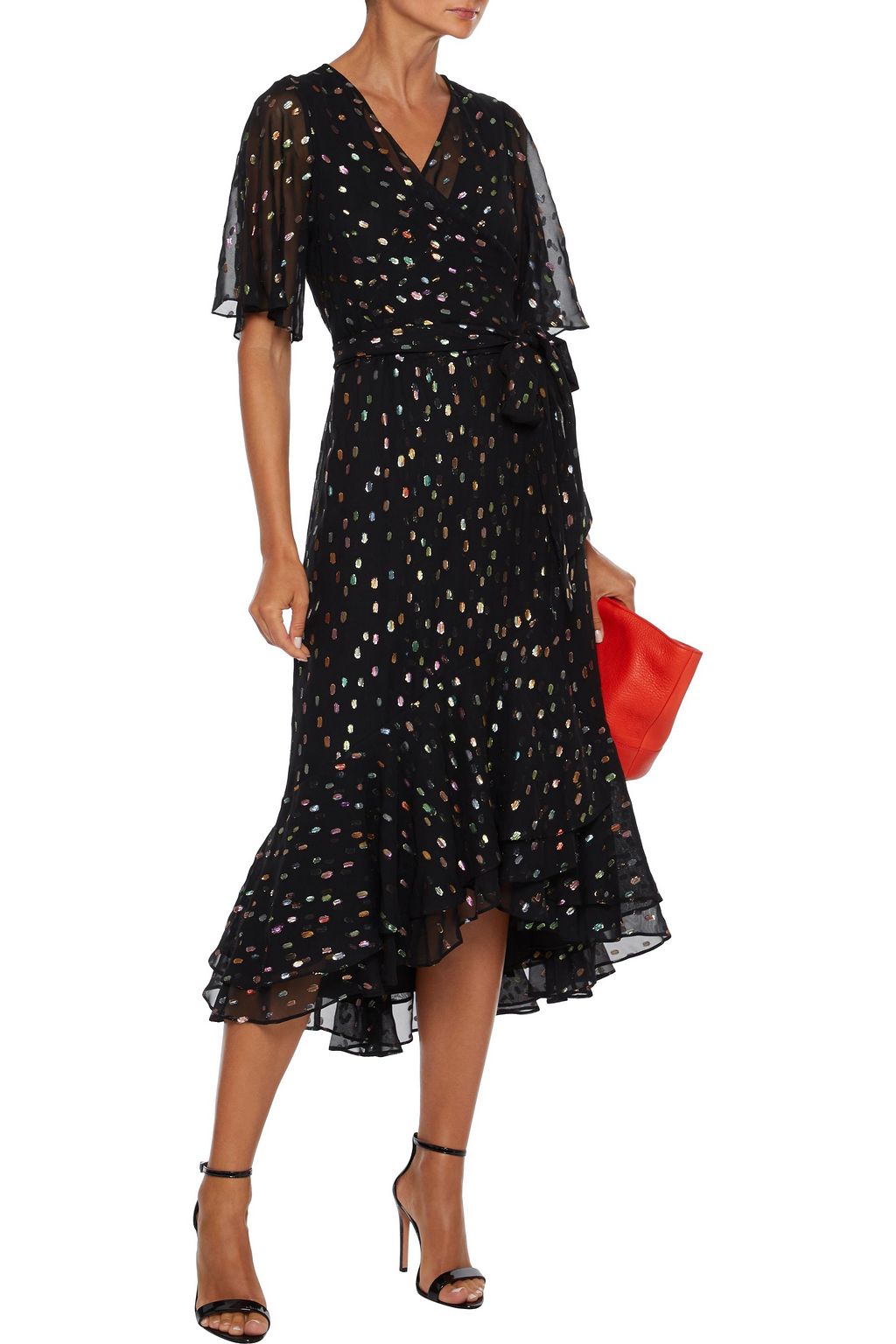 DIANE VON FURSTENBERG Berdina Midi-Wickelkleid aus Chiffon mit Fil Coupé in Metallic-Optik