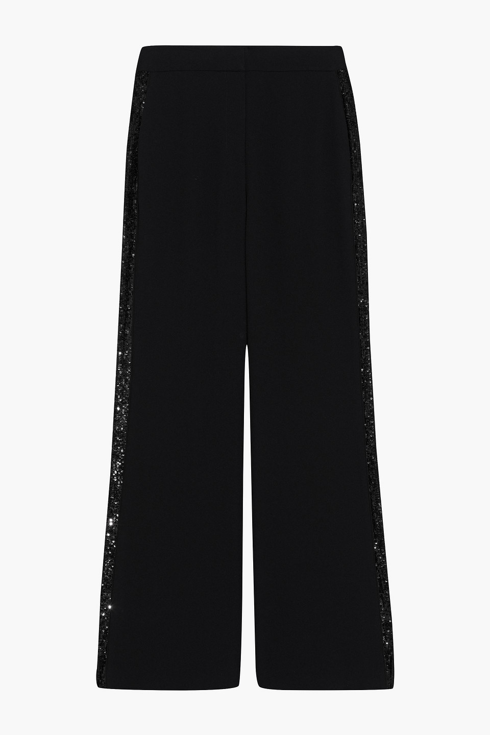 diane von furstenberg - shane sequined mesh-trimmed crepe wide-leg pants - black - us 12