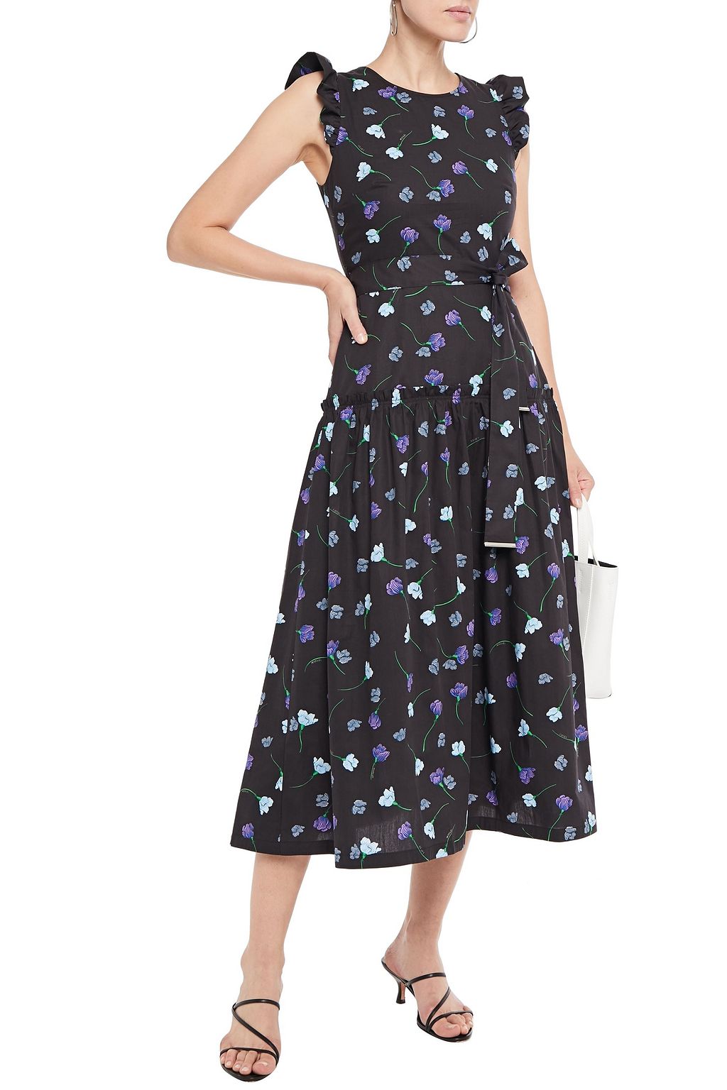 MARKUS LUPFER Ruffled floral-print cotton-poplin midi dress