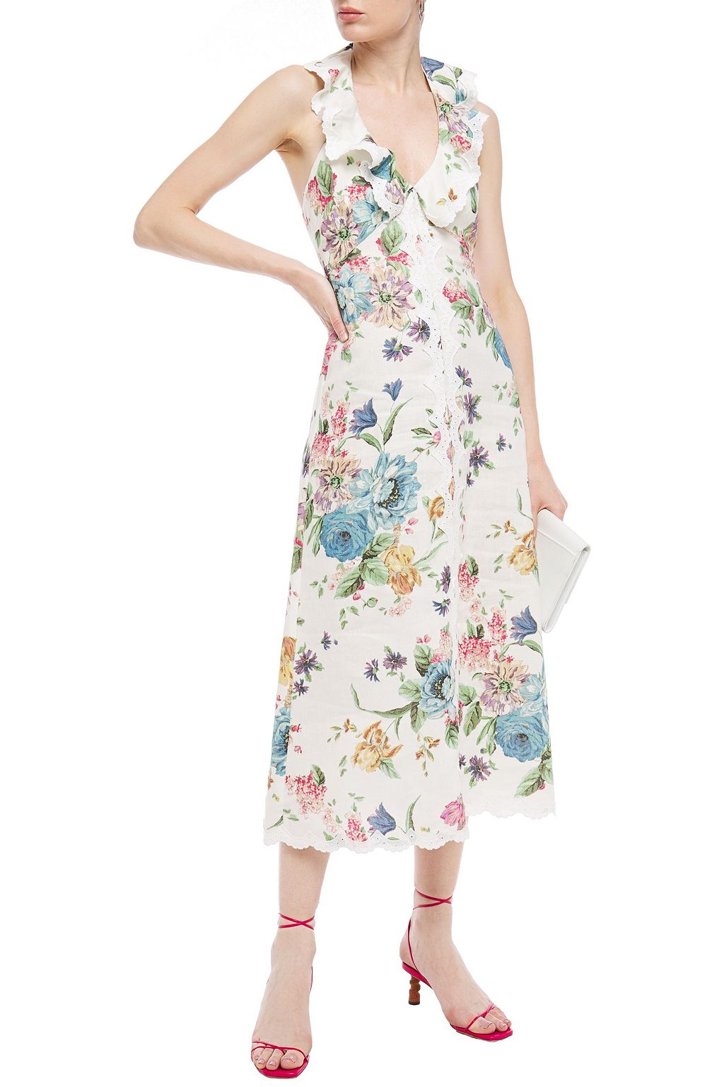 ZIMMERMANN Ninety Six Cascade floral-print linen halterneck midi dress
