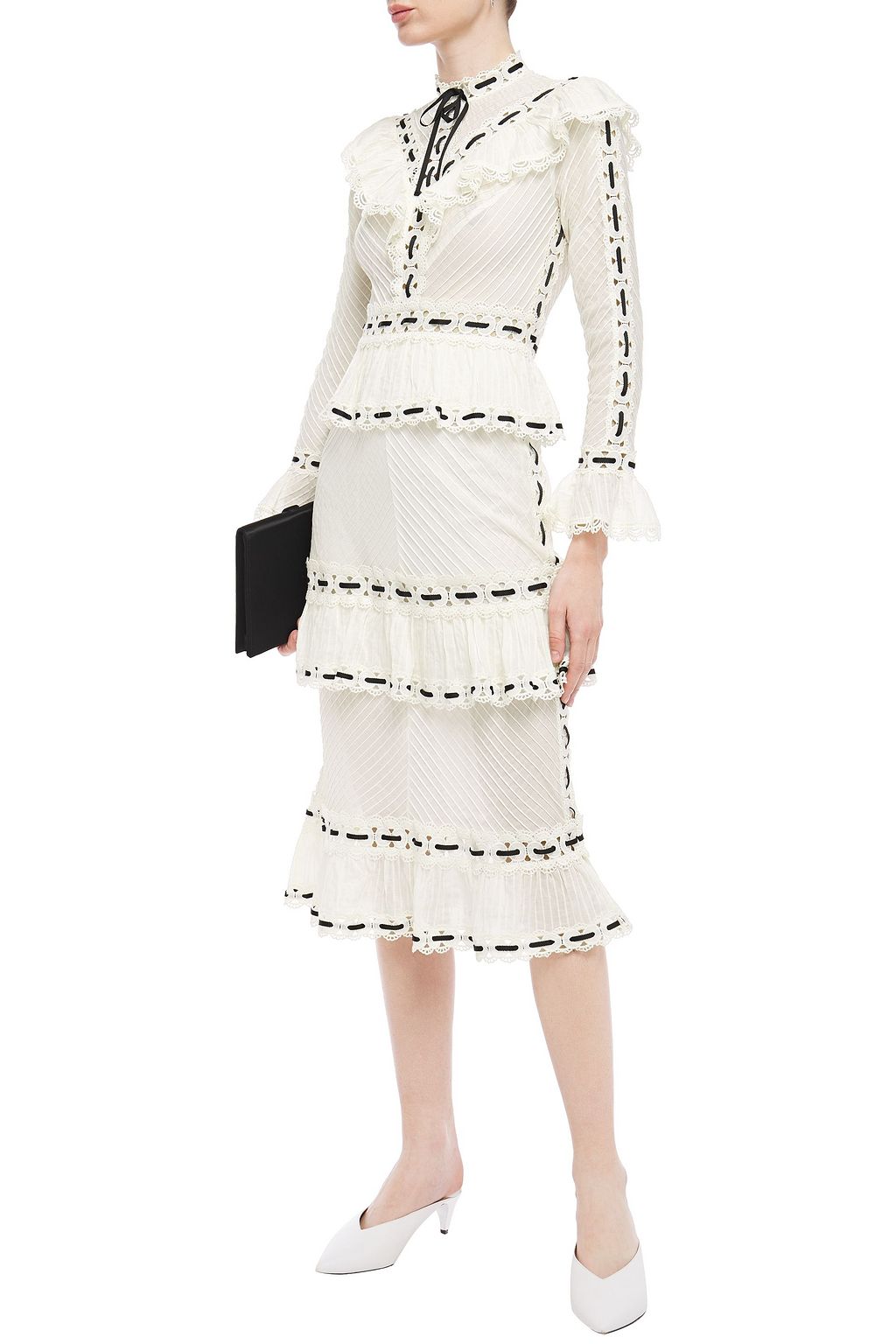 ZIMMERMANN Honour tiered guipure lace-trimmed pintucked cotton midi dress