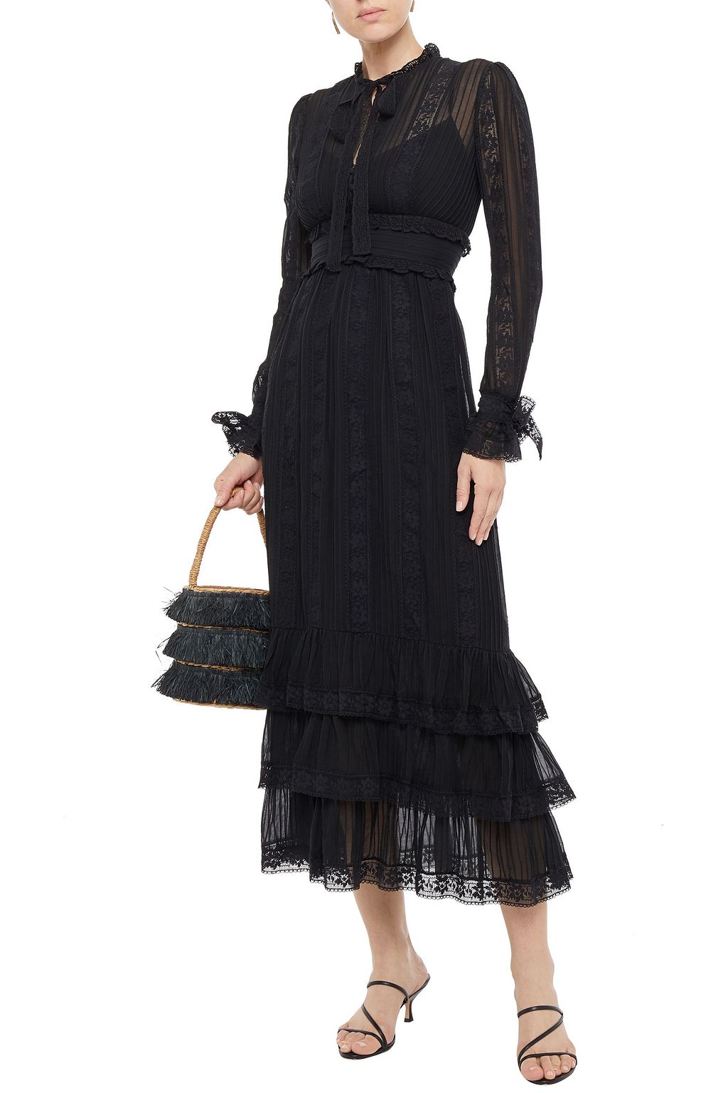ZIMMERMANN Pussy-bow lace-trimmed chiffon maxi dress