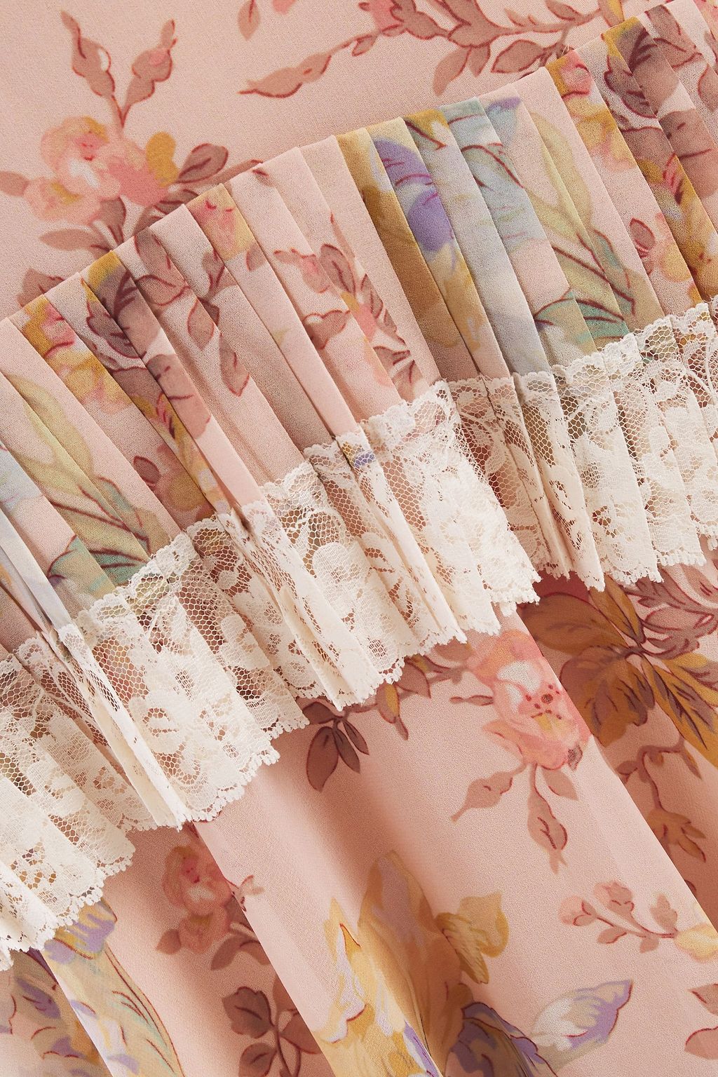 ZIMMERMANN Espionage lace-trimmed pleated floral-print chiffon midi skirt