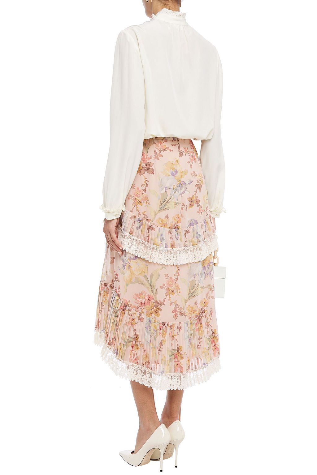 ZIMMERMANN Espionage lace-trimmed pleated floral-print chiffon midi skirt