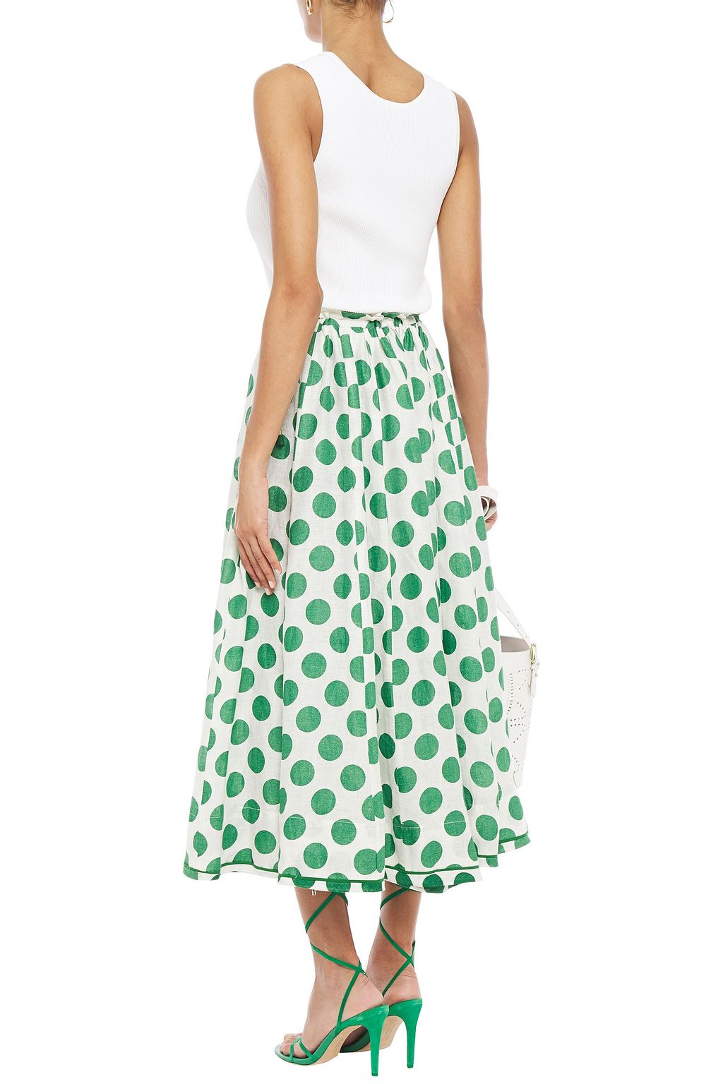 ZIMMERMANN Gathered polka-dot linen midi skirt