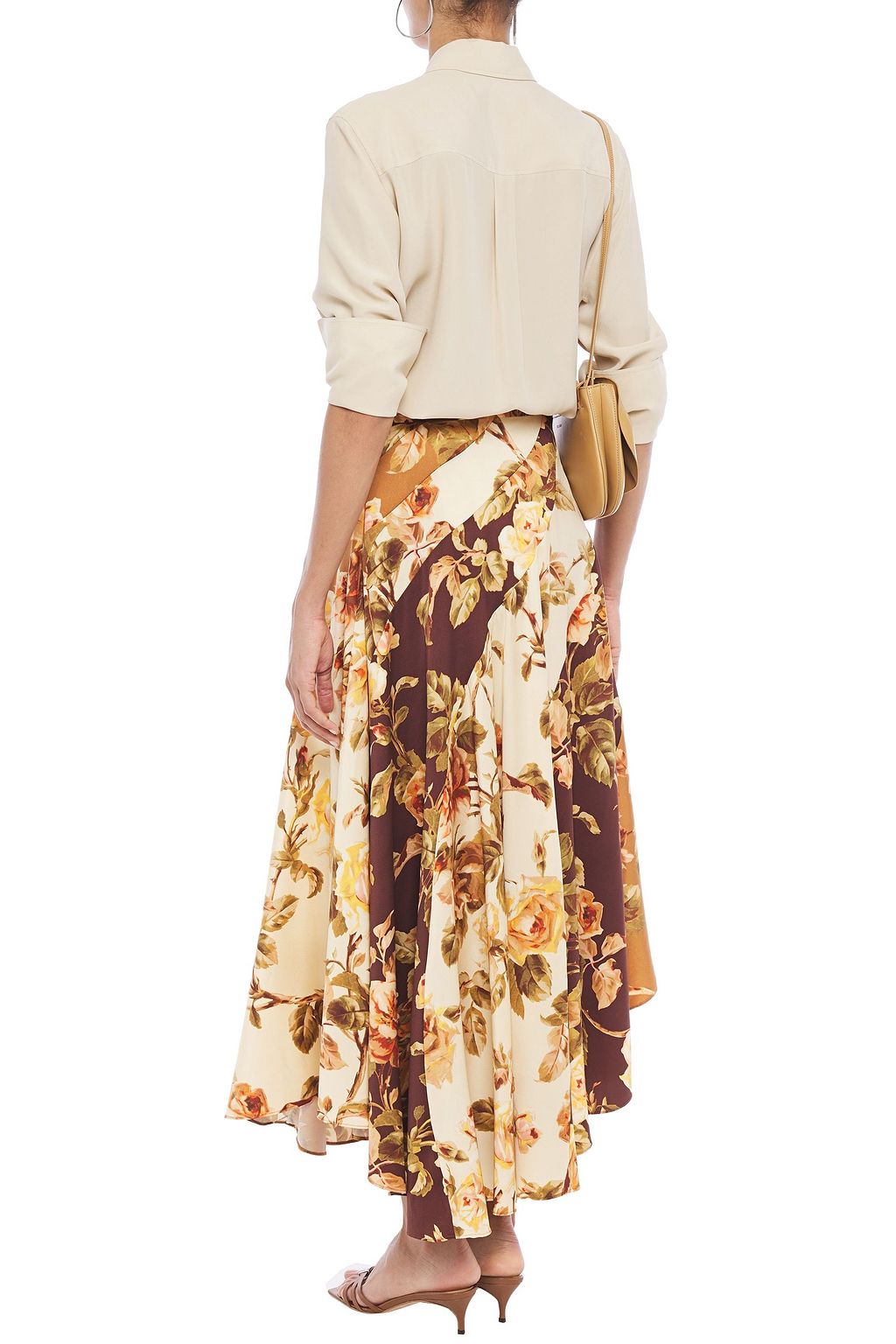 ZIMMERMANN Resistance Spliced asymmetric floral-print stretch-silk twill midi skirt