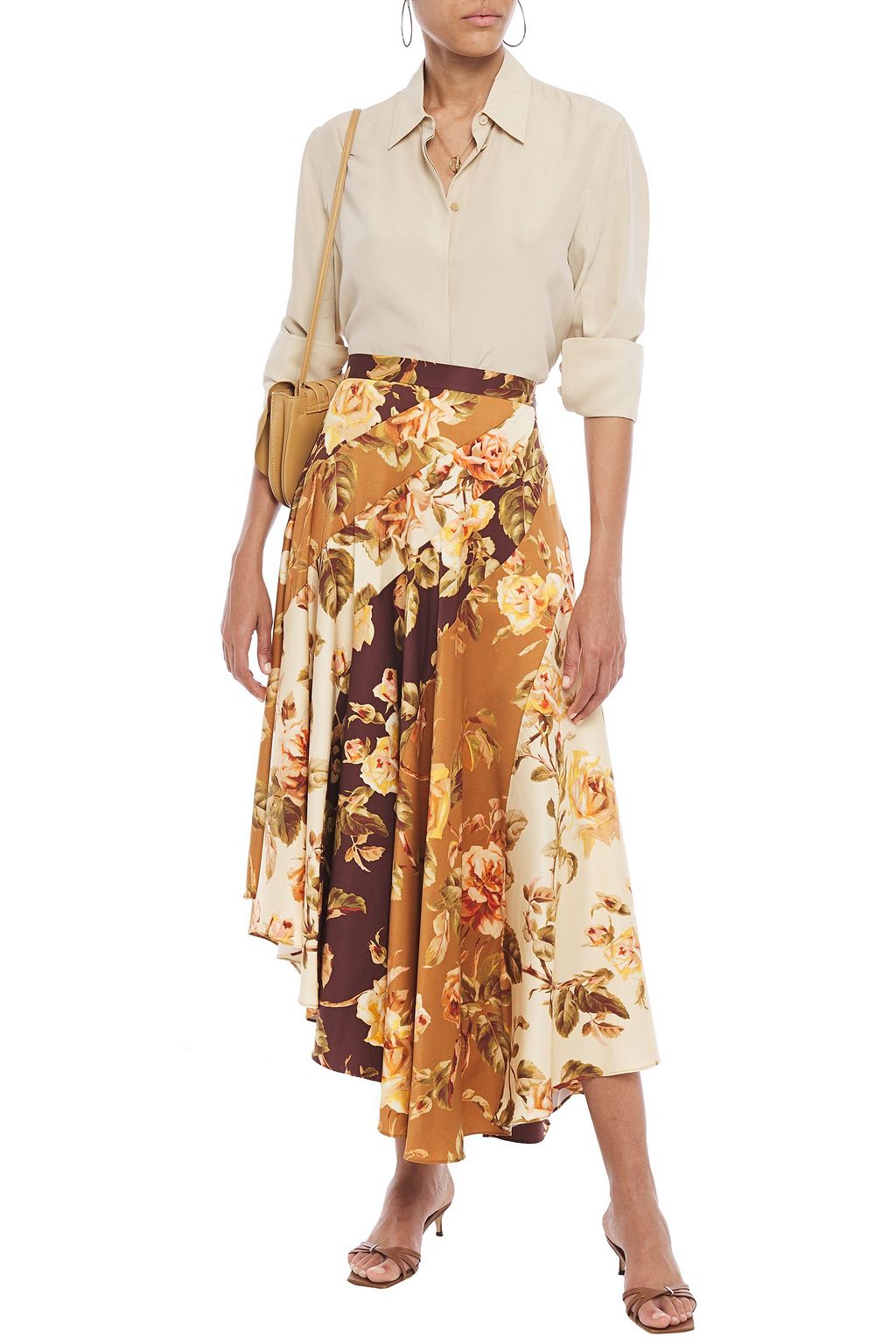 ZIMMERMANN Resistance Spliced asymmetric floral-print stretch-silk twill midi skirt