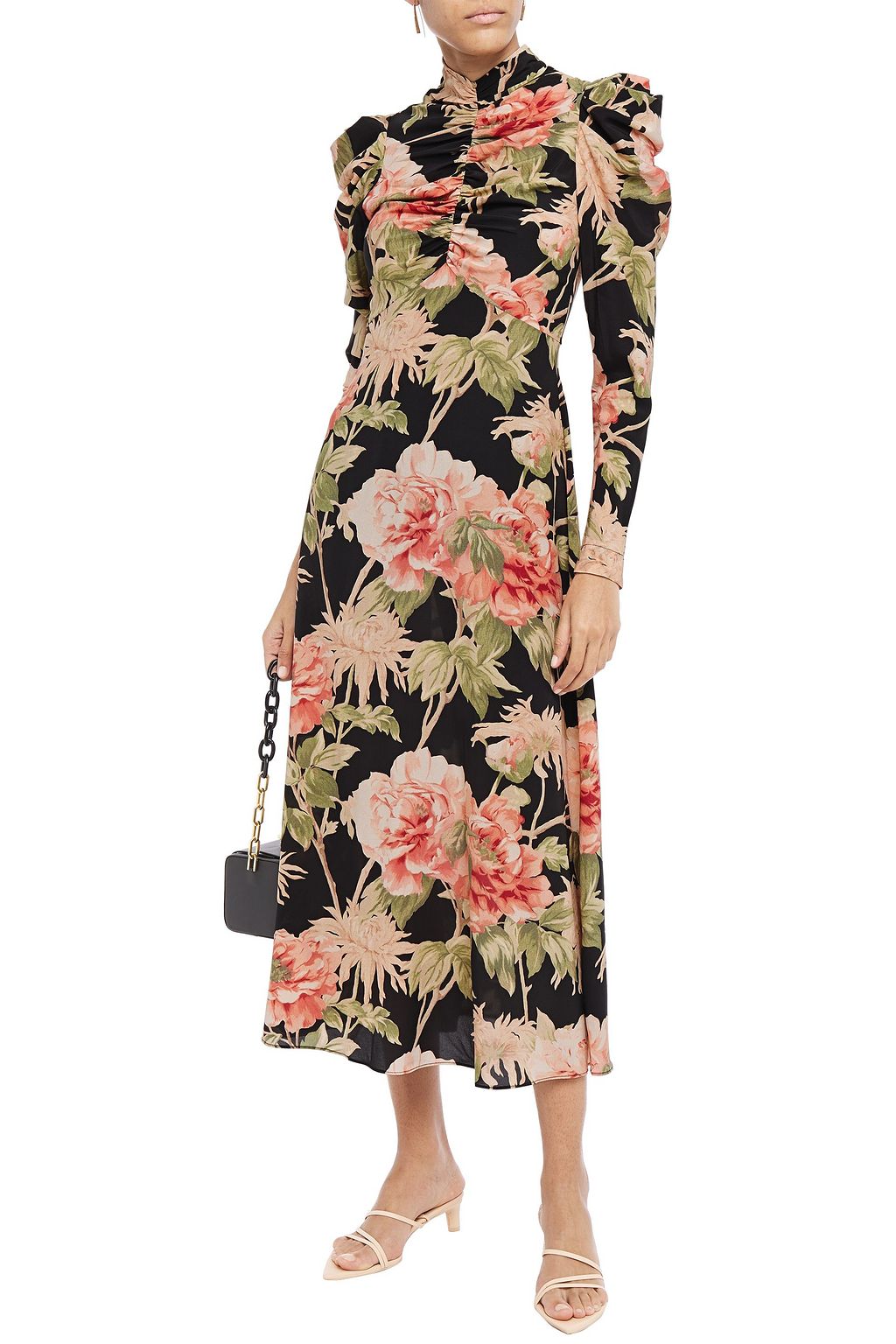 ZIMMERMANN Ruched floral-print stretch-silk  midi dress