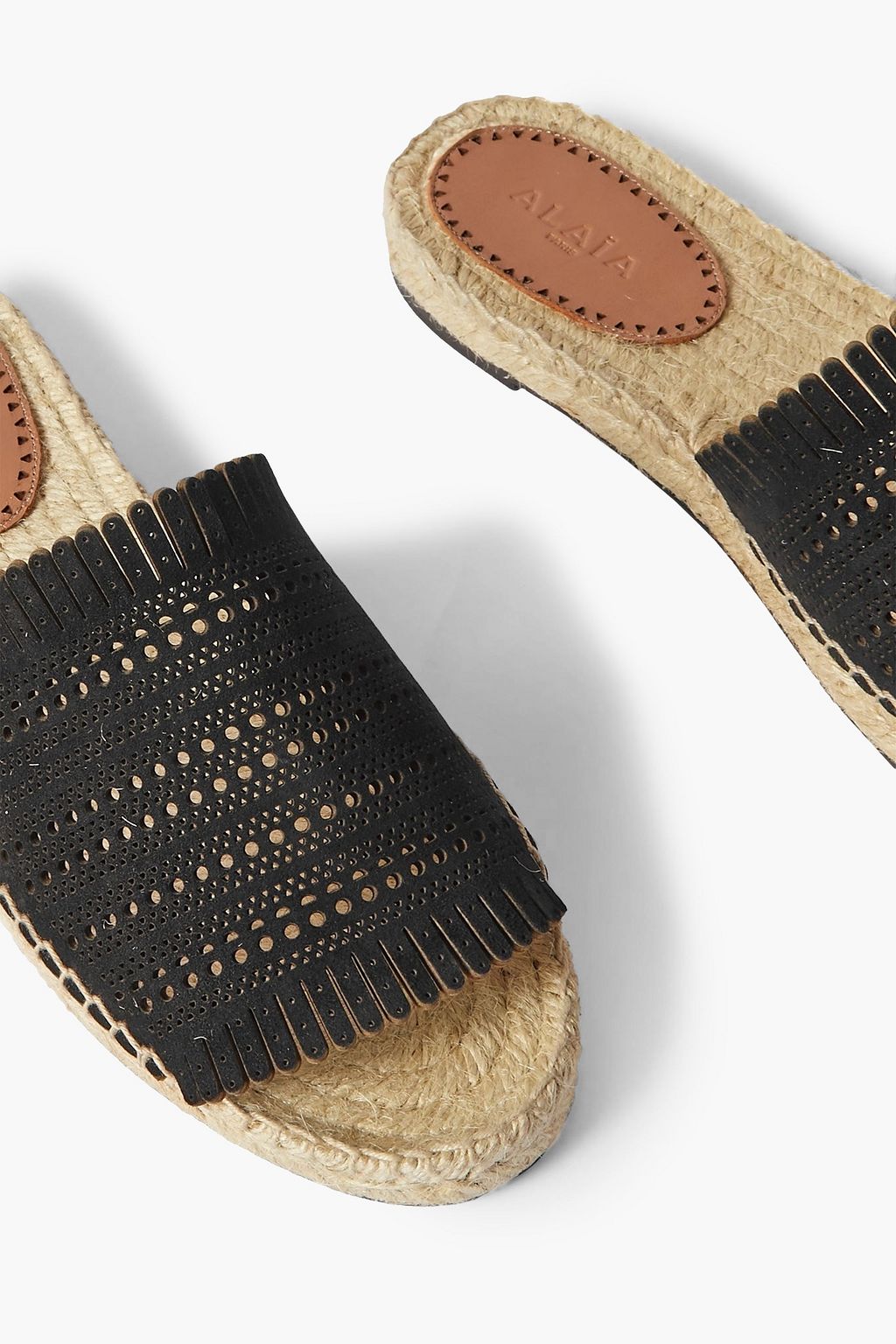 ALAÏA Fringed laser-cut leather espadrille slides