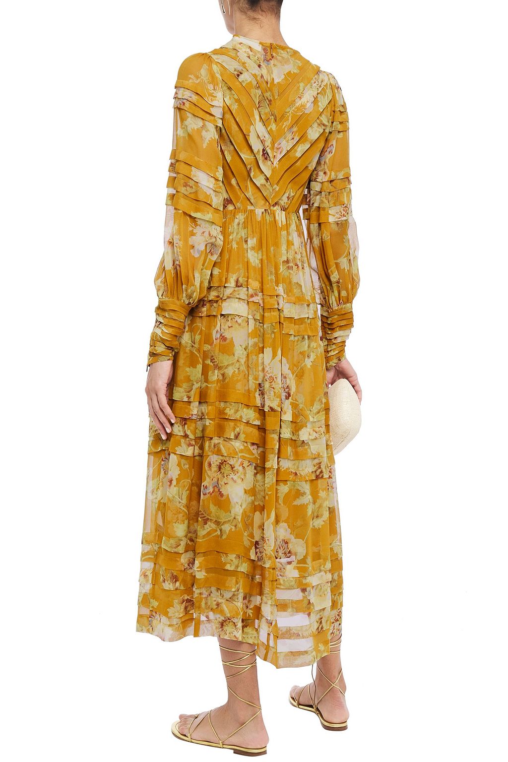ZIMMERMANN Sabotage pintucked floral-print silk-chiffon midi dress