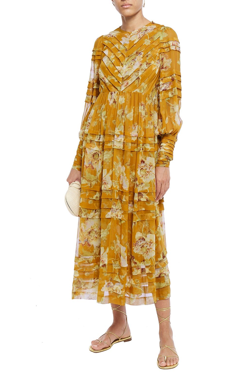 ZIMMERMANN Sabotage pintucked floral-print silk-chiffon midi dress