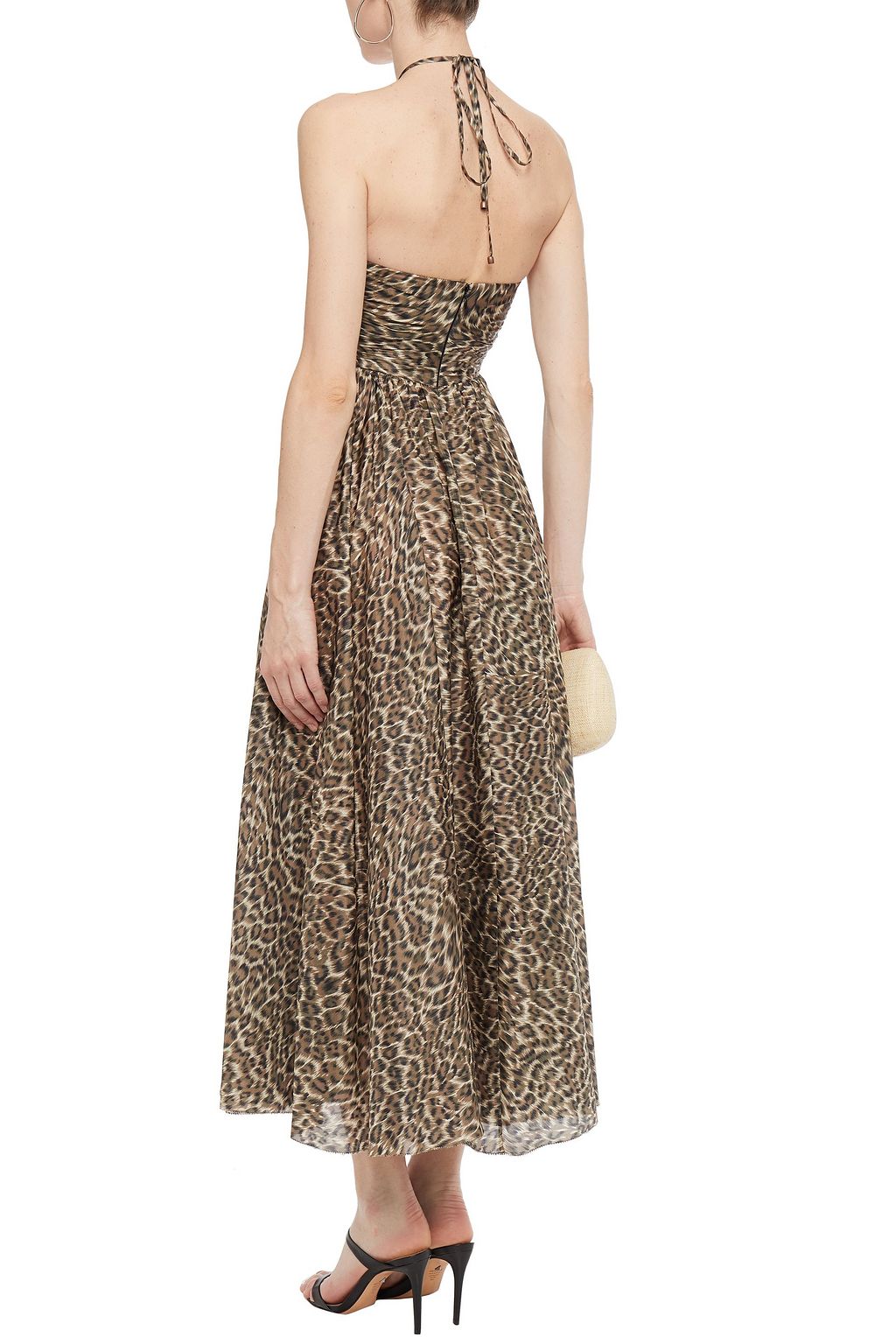 ZIMMERMANN Ruched leopard-print silk-voile halterneck midi dress