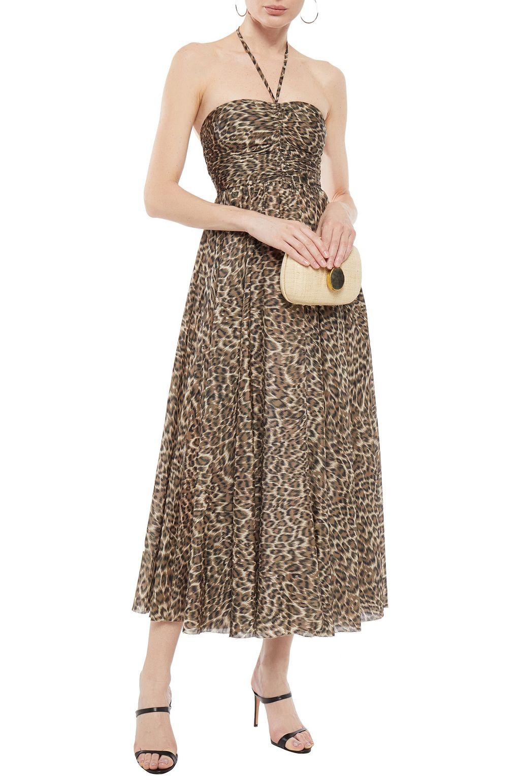 ZIMMERMANN Ruched leopard-print silk-voile halterneck midi dress