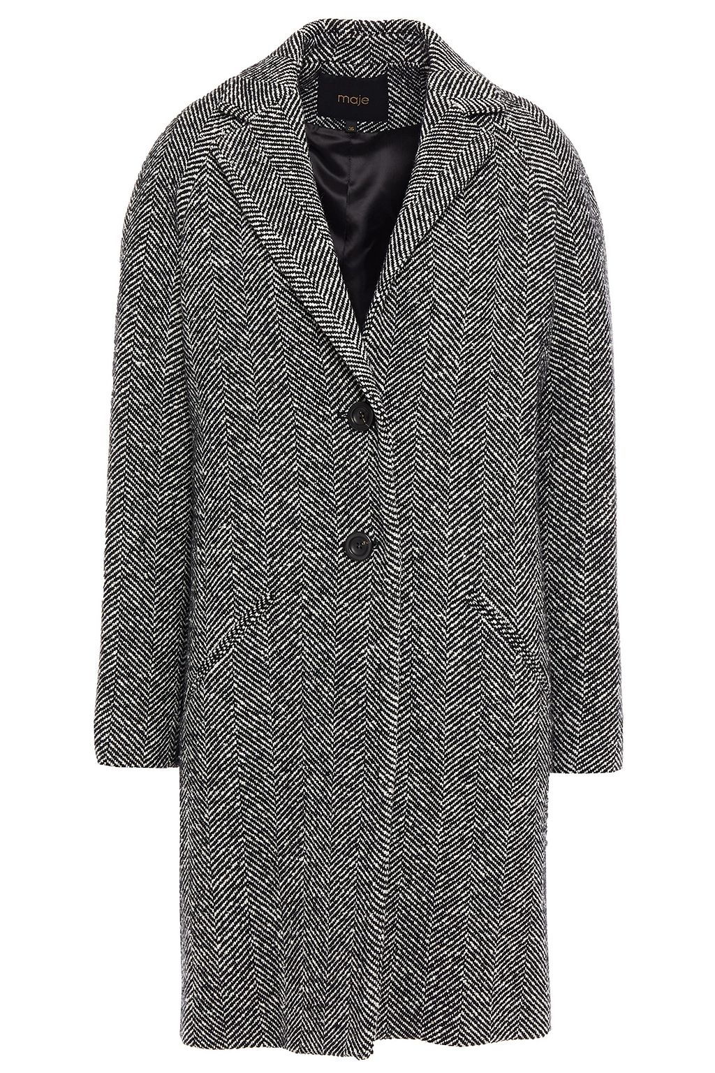 Black Herringbone woven coat | MAJE | THE OUTNET