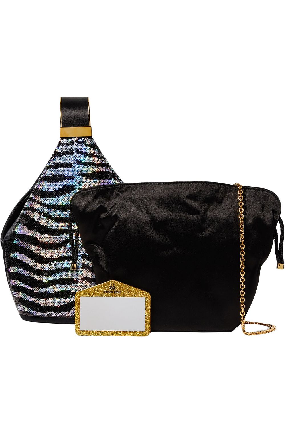 BIENEN DAVIS Kit mini satin-trimmed sequined velvet bucket bag