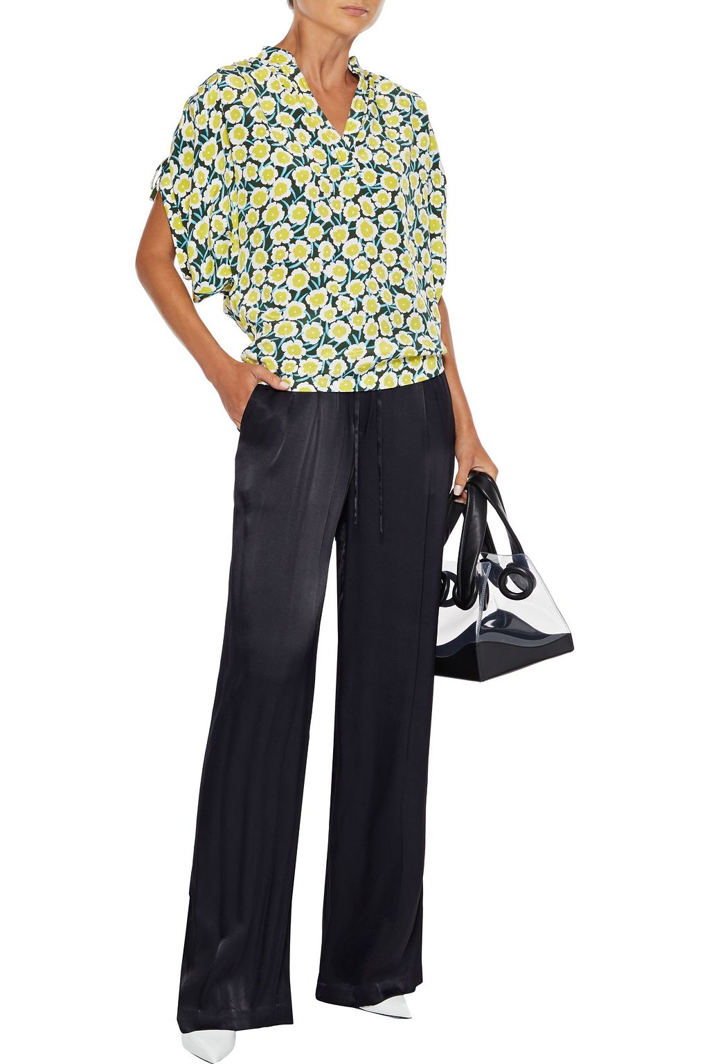 DIANE VON FURSTENBERG Grania ruched floral-print silk crepe de chine blouse