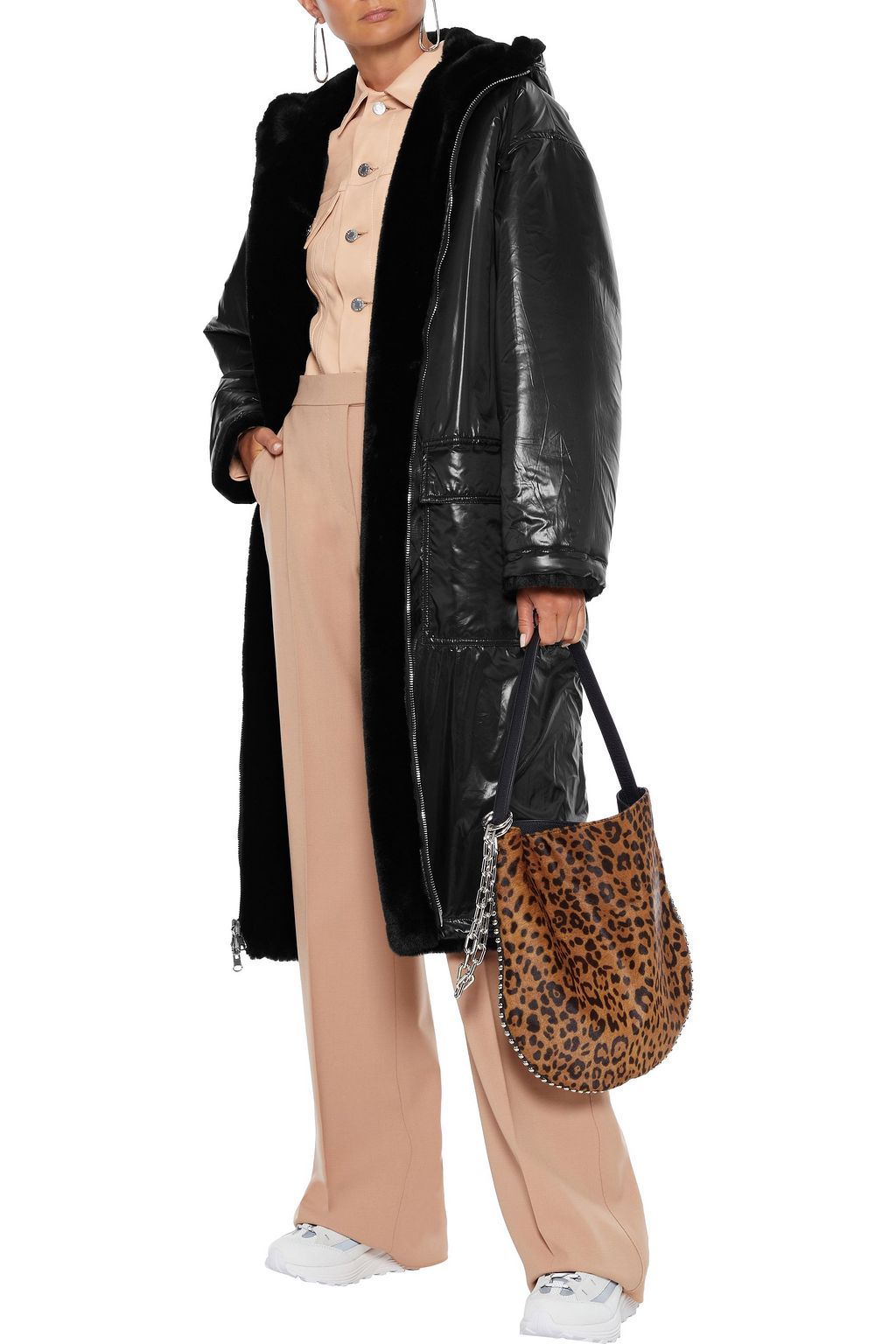 STAND STUDIO Claudia reversible glossed-shell and faux fur coat