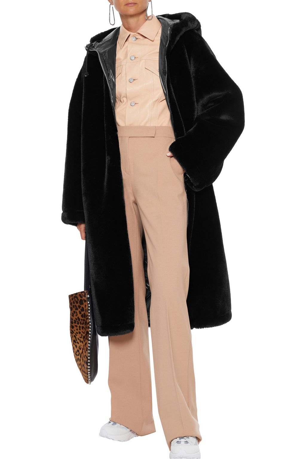 STAND STUDIO Claudia reversible glossed-shell and faux fur coat