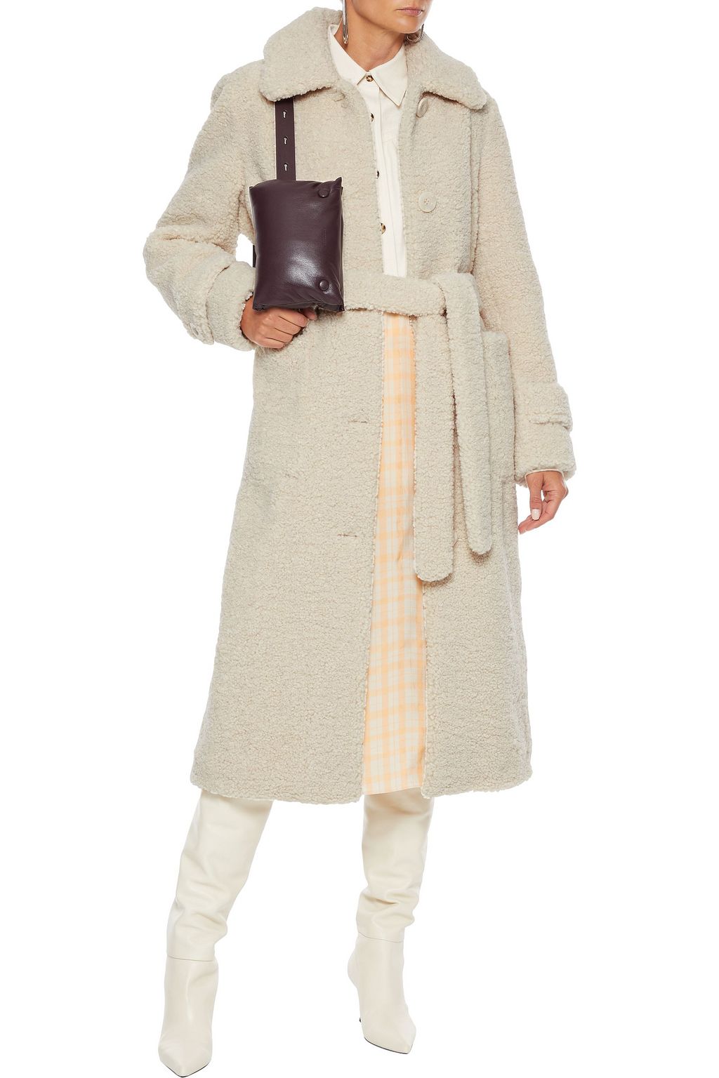 STAND STUDIO Lottie belted faux shearling coat