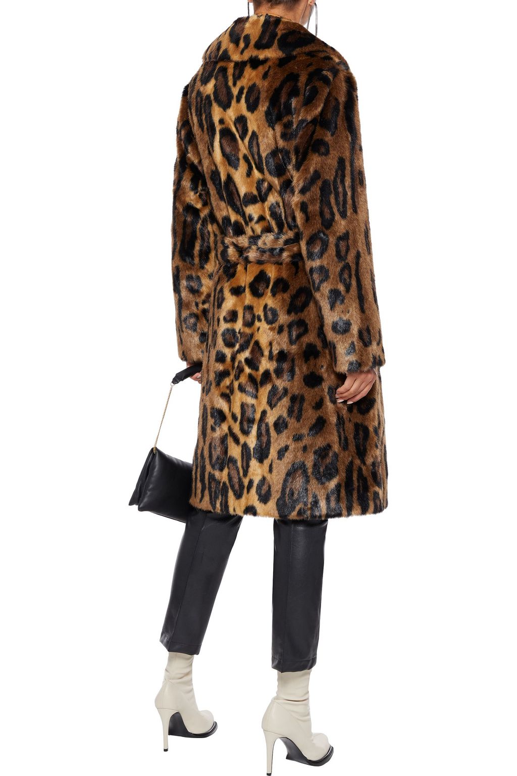 STAND STUDIO Irina belted leopard-print faux fur coat
