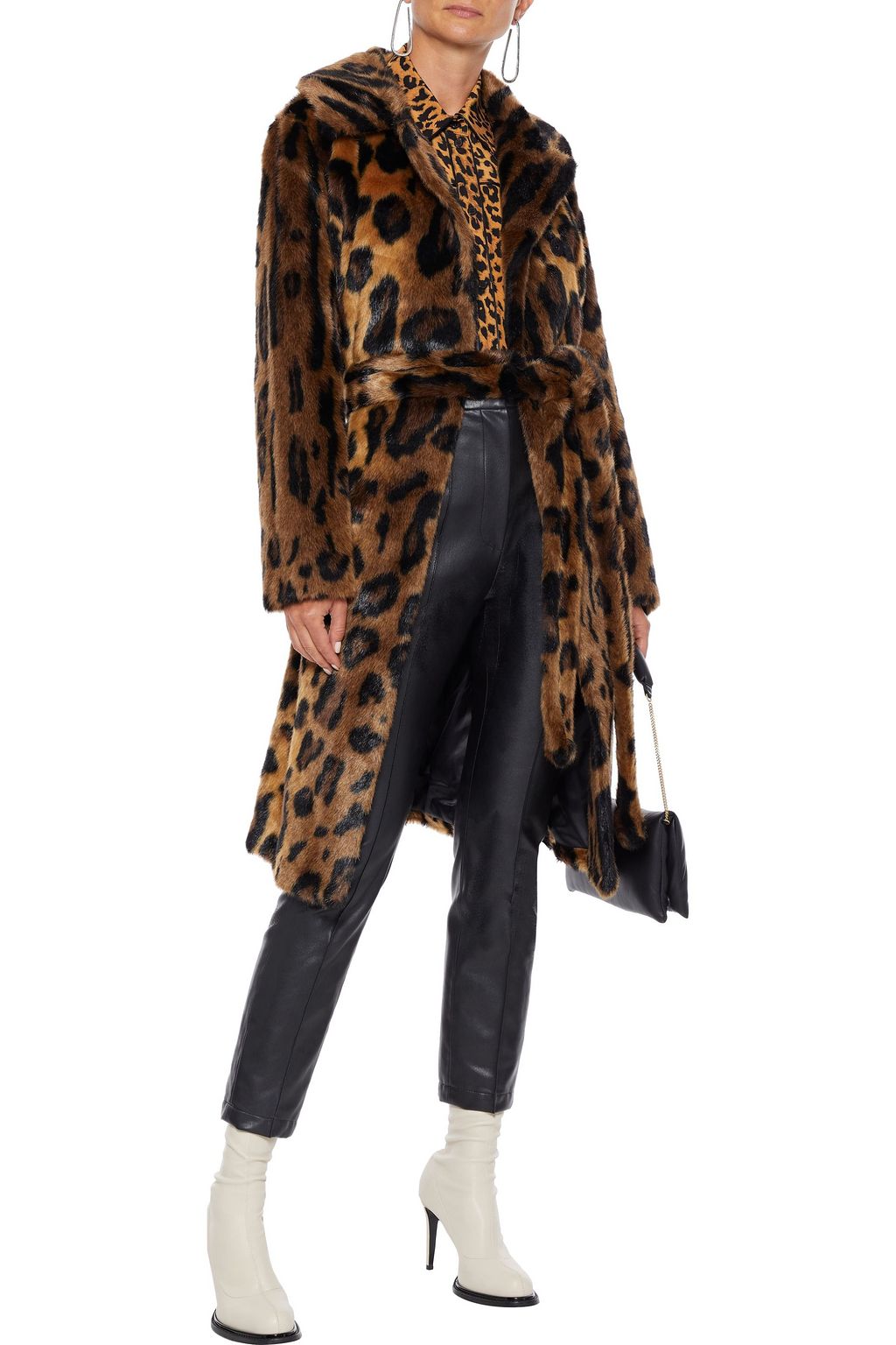 STAND STUDIO Irina belted leopard-print faux fur coat