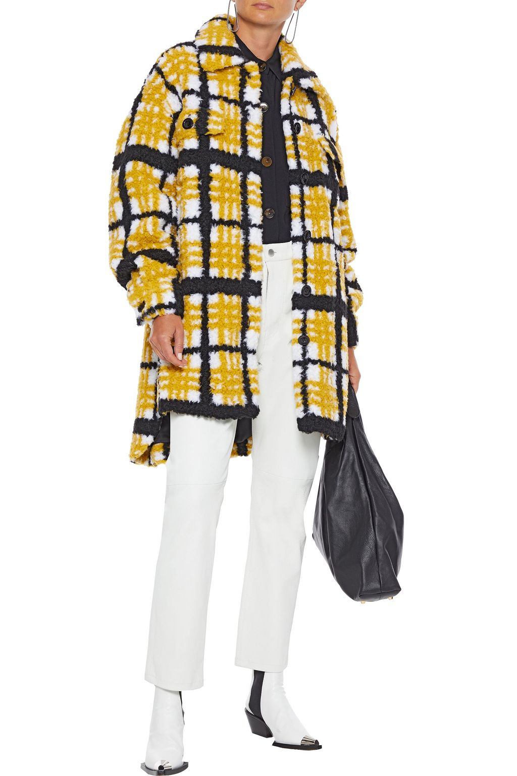 STAND STUDIO Sabi checked faux shearling coat