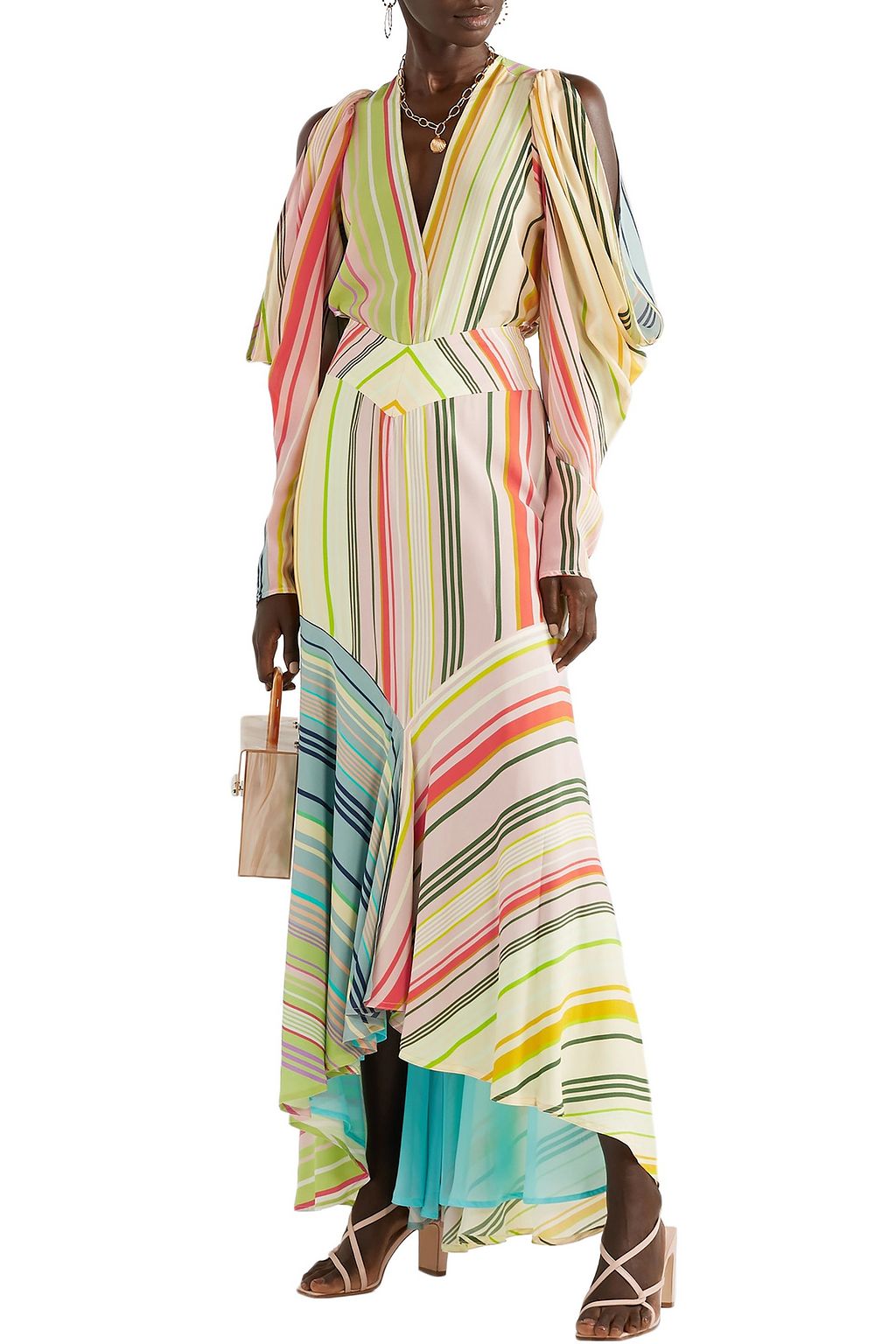 SILVIA TCHERASSI Beverly striped crepe de chine maxi skirt