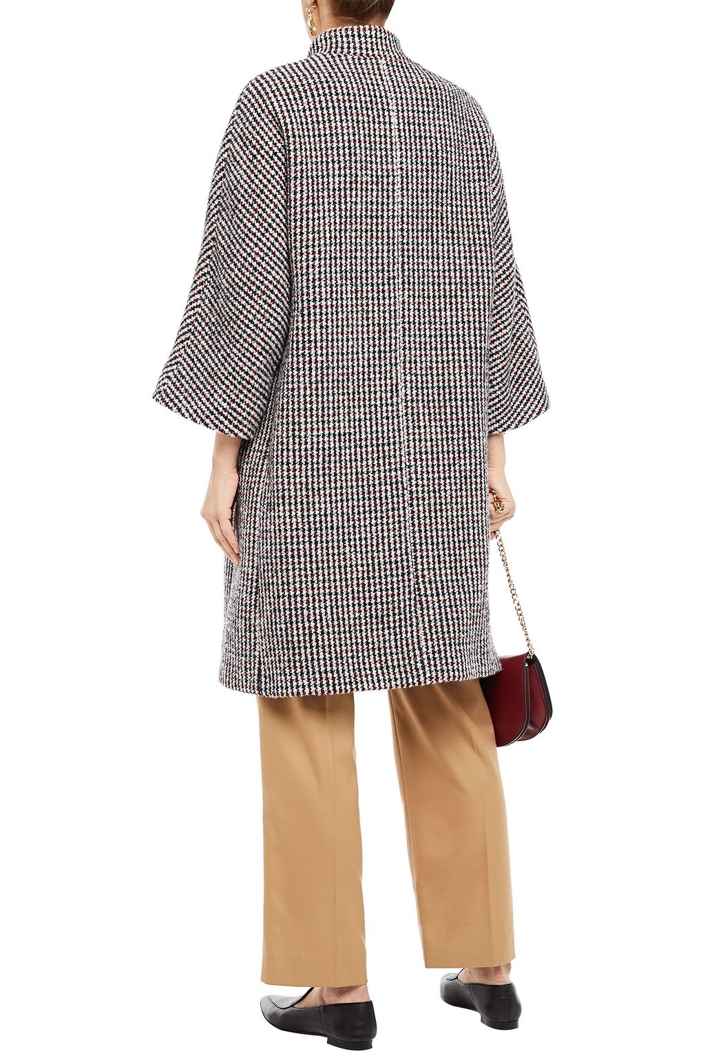 Navy Houndstooth wool-blend bouclÃ©-tweed coat | MAJE | THE OUTNET