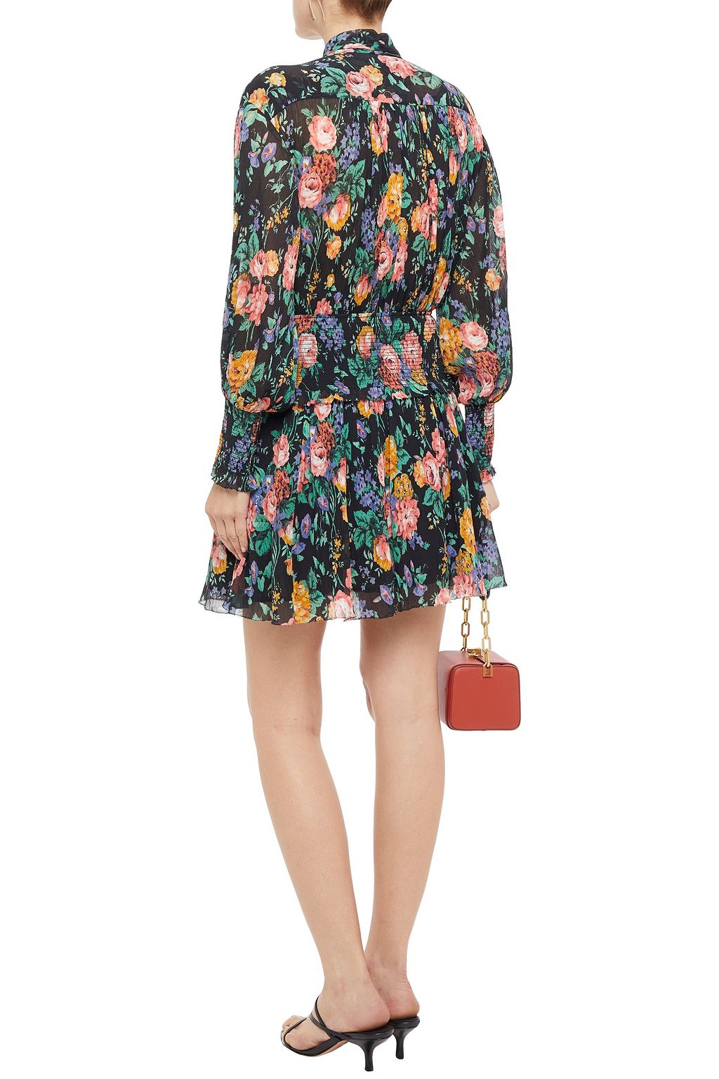 ZIMMERMANN Tie-neck shirred floral-print cotton and silk-blend mini dress