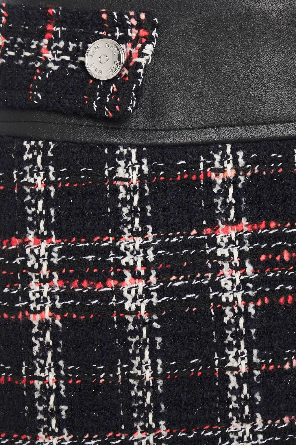 MAJE Faux leather-trimmed checked tweed mini skirt