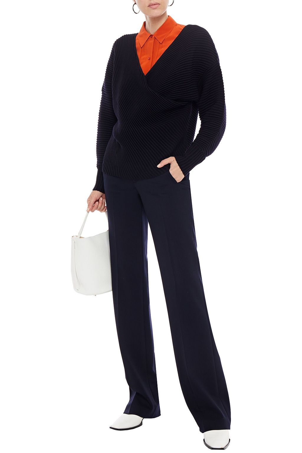 VICTORIA, VICTORIA BECKHAM Wrap-effect ribbed wool sweater