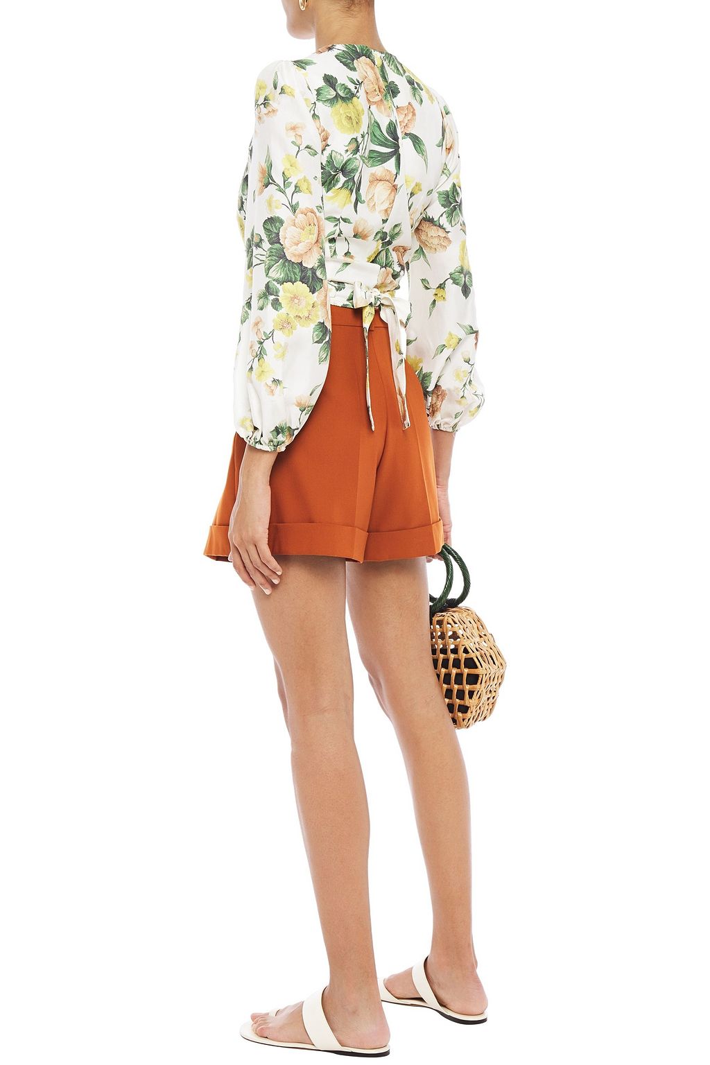 ZIMMERMANN Zippy cropped tie-back floral-print silk-crepe blouse